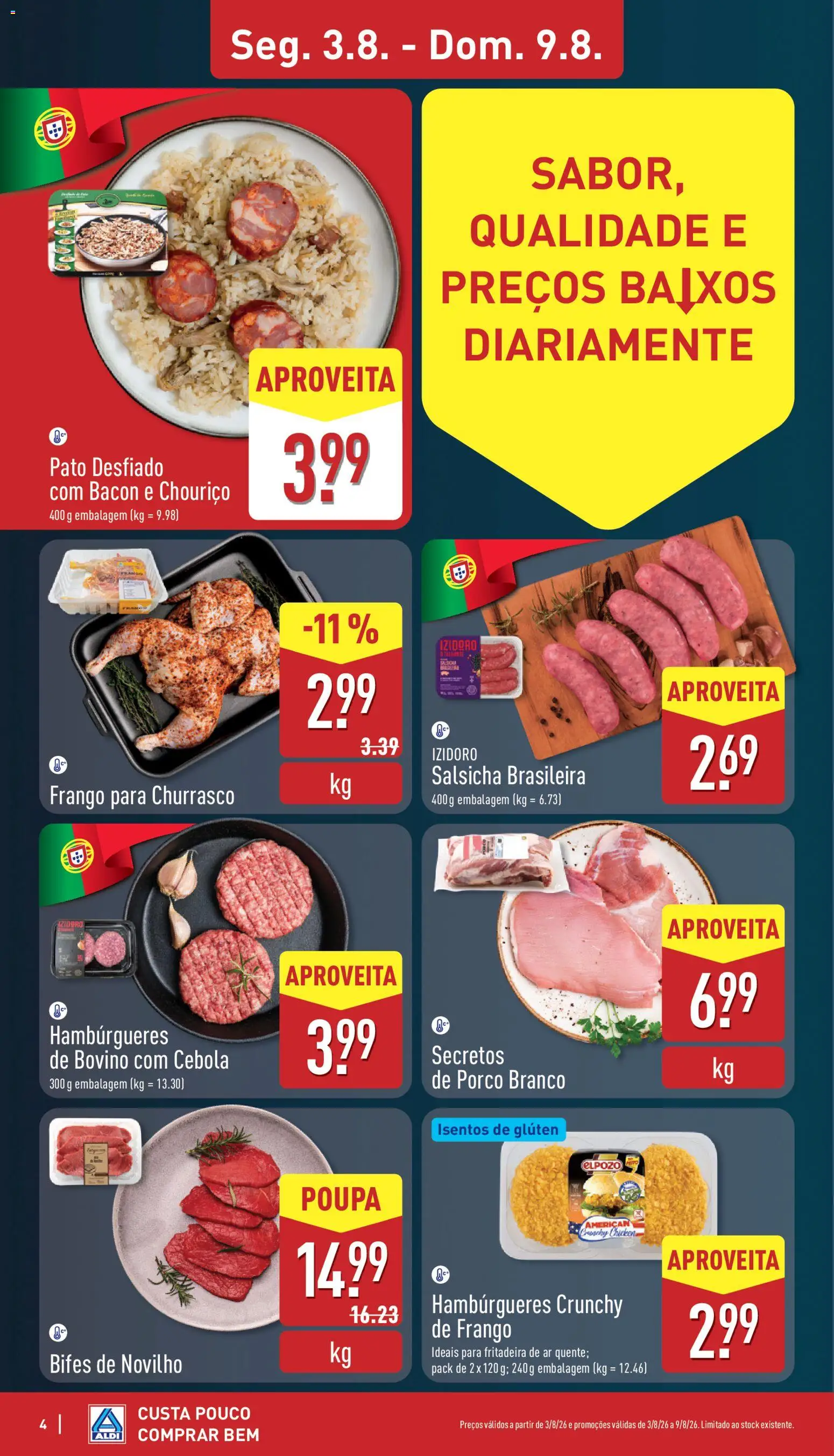 Aldi folheto │ válido de 03/08/2026 | Página: 4 | Produtos: Bacon, Frango, Pato, Cebola
