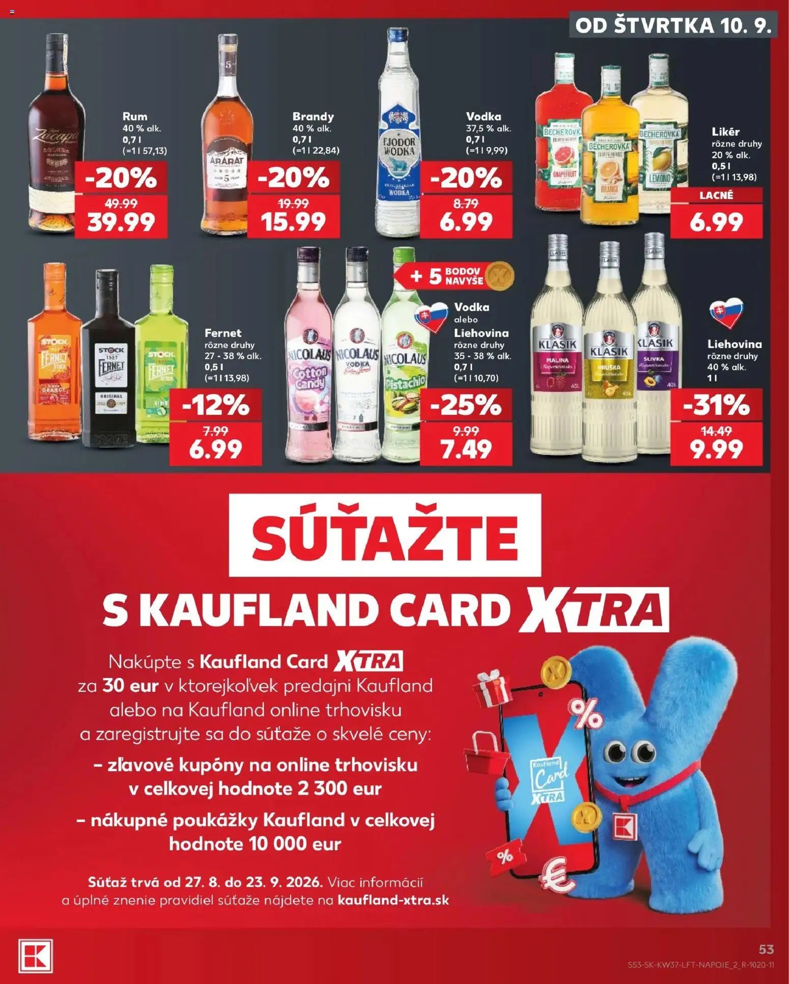 Kaufland SK akciós ujság - amely érvényes a következő dátumtól: 2026.09.10. | Oldal: 53 | Termékek: Fernet, Becherovka, Vodka, Grapefruit