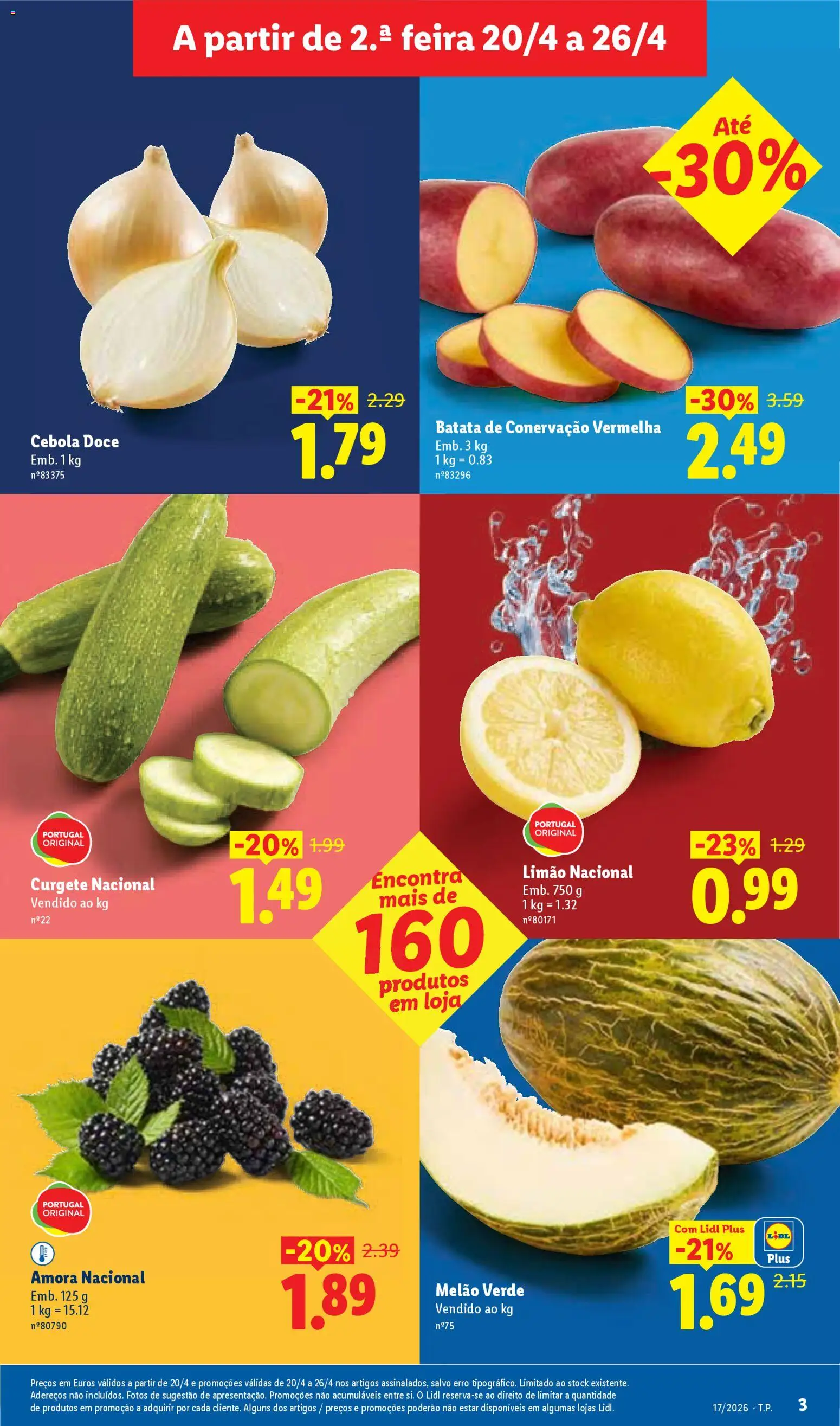 Lidl folheto │ válido de 20.04.2026 | Página: 3 | Produtos: Batata, Curgete, Cebola, Melão