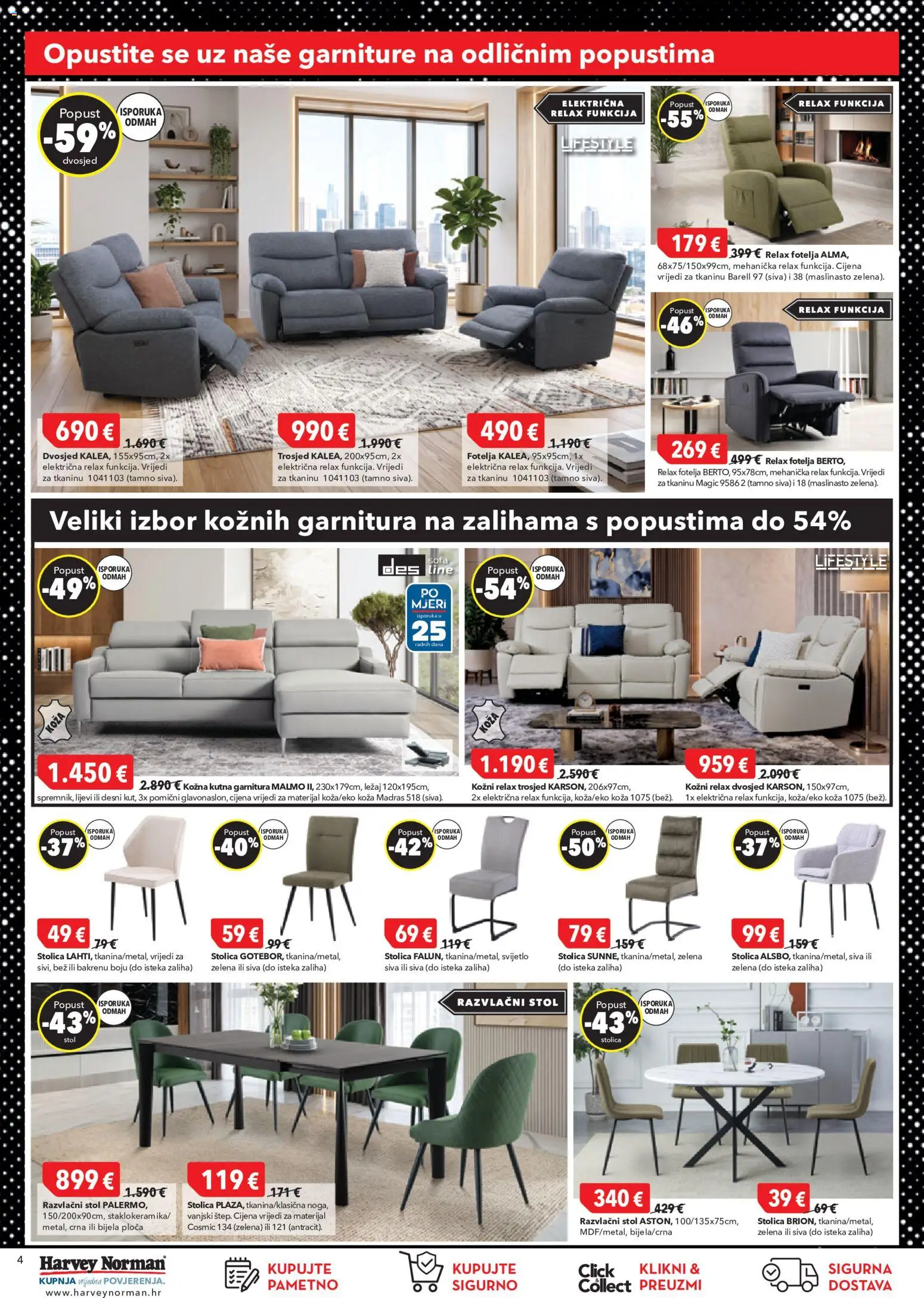Harvey Norman katalog | vrijedi od 16.10.2026 | Stranica: 4 | Proizvodi: Trosjed, Fotelja, Stolica, Kutna garnitura