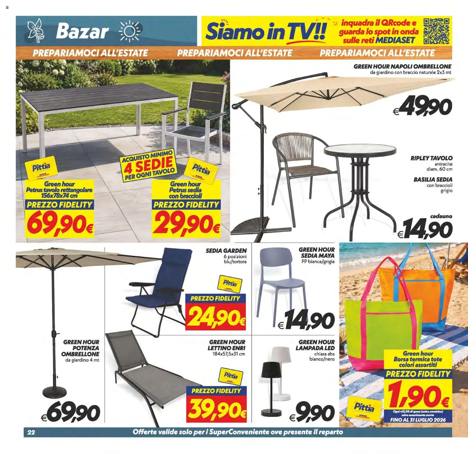 Volantino SuperConveniente del 09.06.2026 | Pagina: 22 | Prodotti: Ombrellone, Borsa termica, Lettino, Sedia