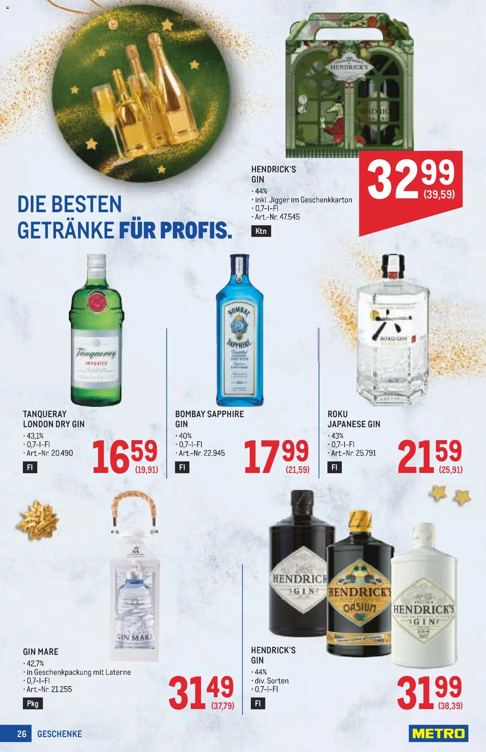 Metro angebote Weihnachtsdeko gültig ab 15.10.2026 | Seite: 26 | Produkte: Gin, Getränke