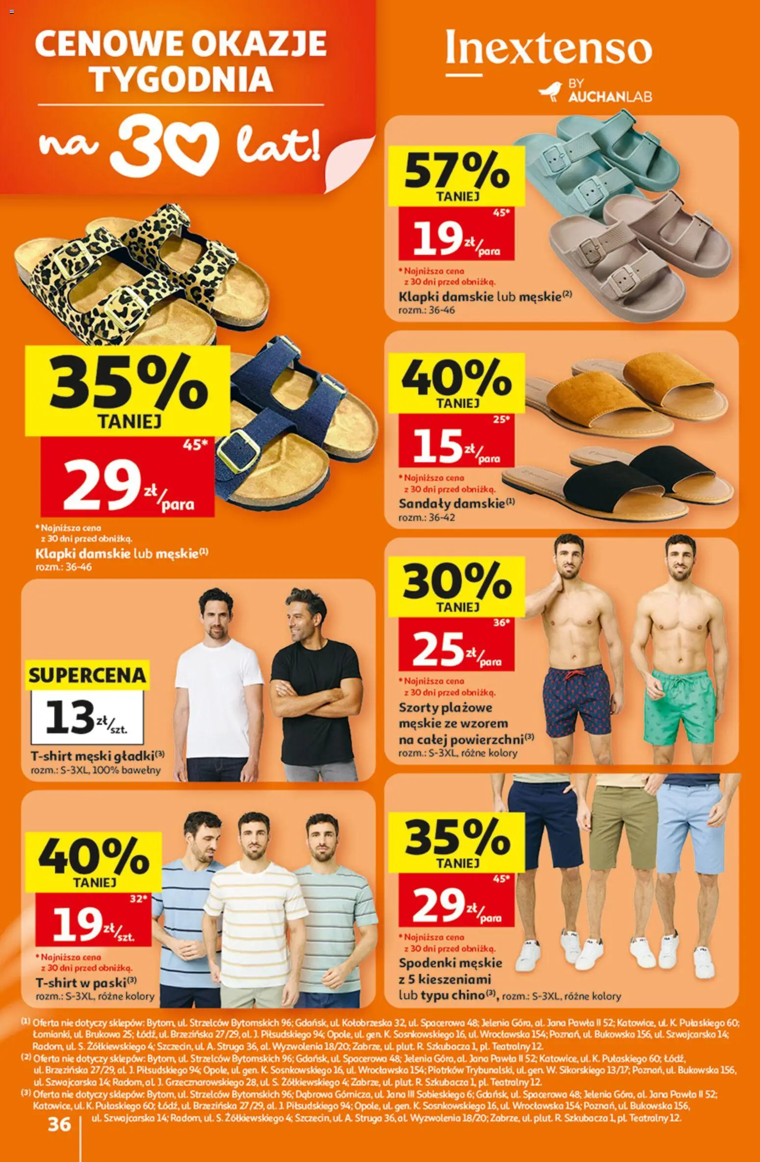 Auchan gazetka - 30 Lat Hipermarket od 23.07.2026 | Strona: 36 | Produkty: Szorty, Spodenki, Sandały, Klapki