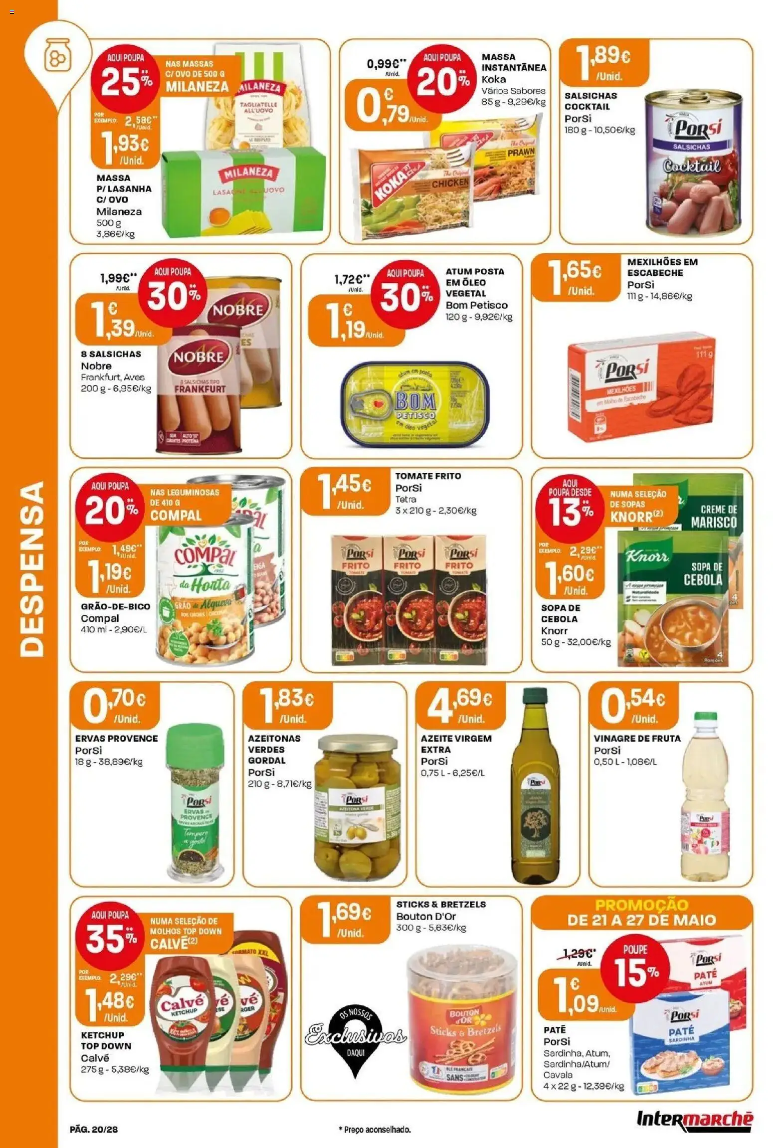 Intermarché - Isto é que são preços BAIXOS │ válido de 21.05.2026 | Página: 20 | Produtos: Vinagre, Azeitonas, Knorr, Sopa