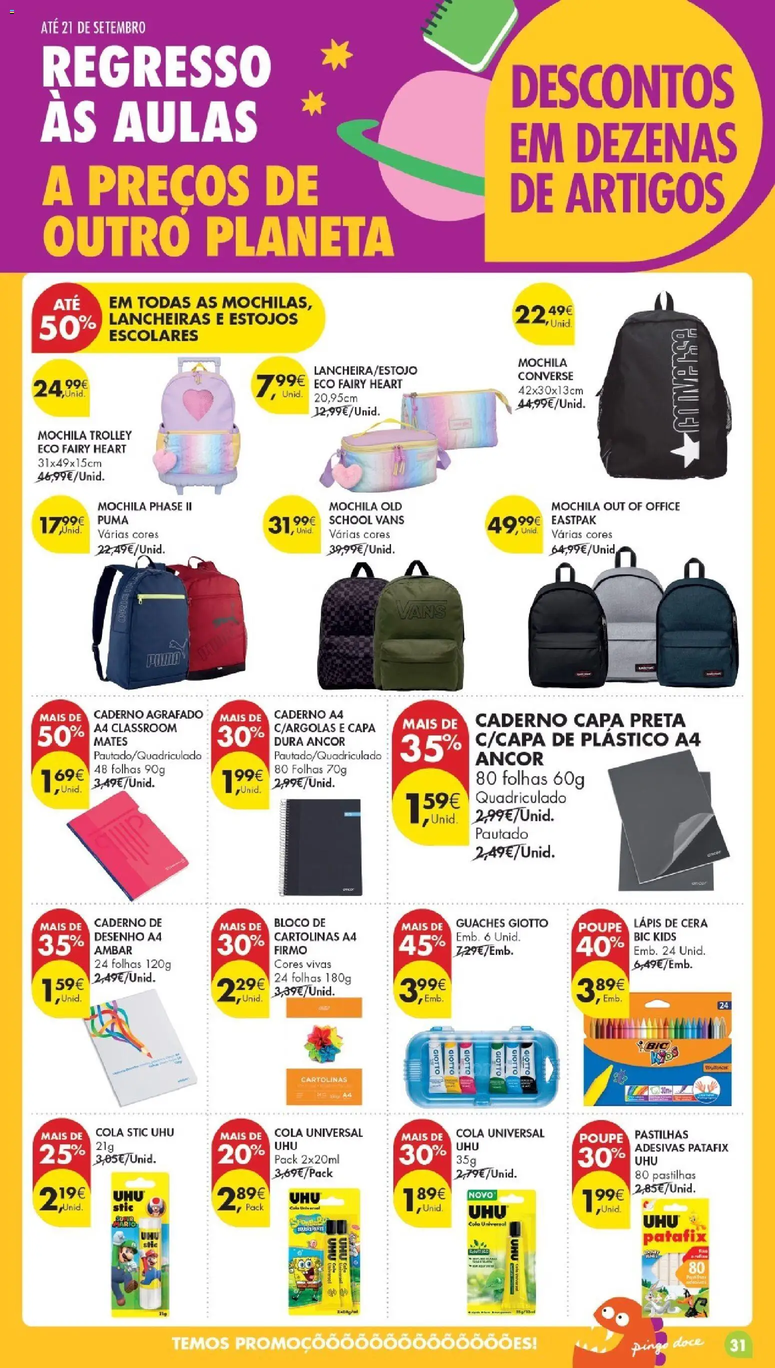 Pingo Doce Poupe Esta Semana Madeira │ válido de 15/09/2026 | Página: 31 | Produtos: Mochila, Caderno, Cera