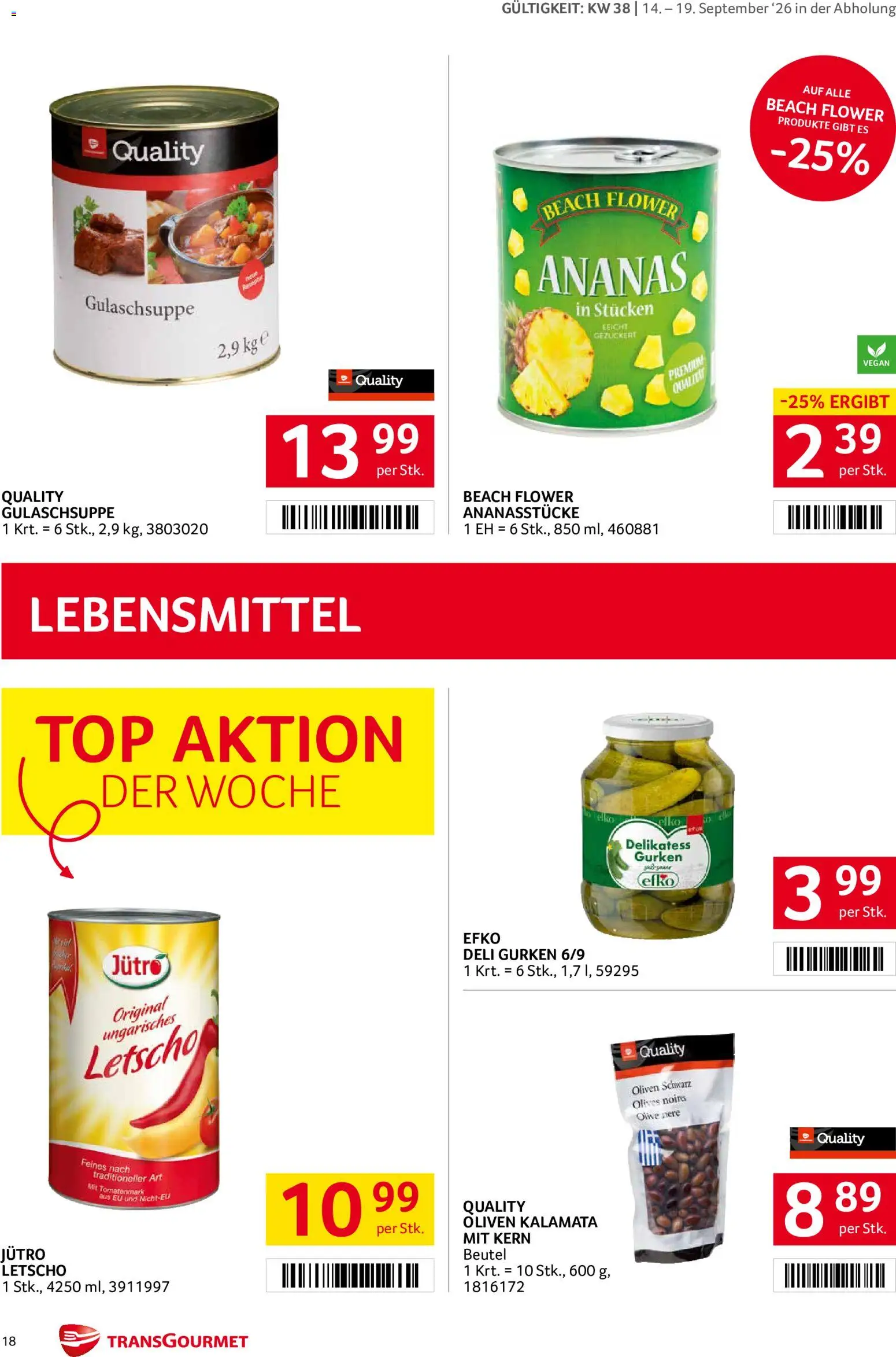 Transgourmet Flugblatt gültig ab 14.09.2026 | Seite: 17 | Produkte: Gurken, Lebensmittel, Oliven, Ananas