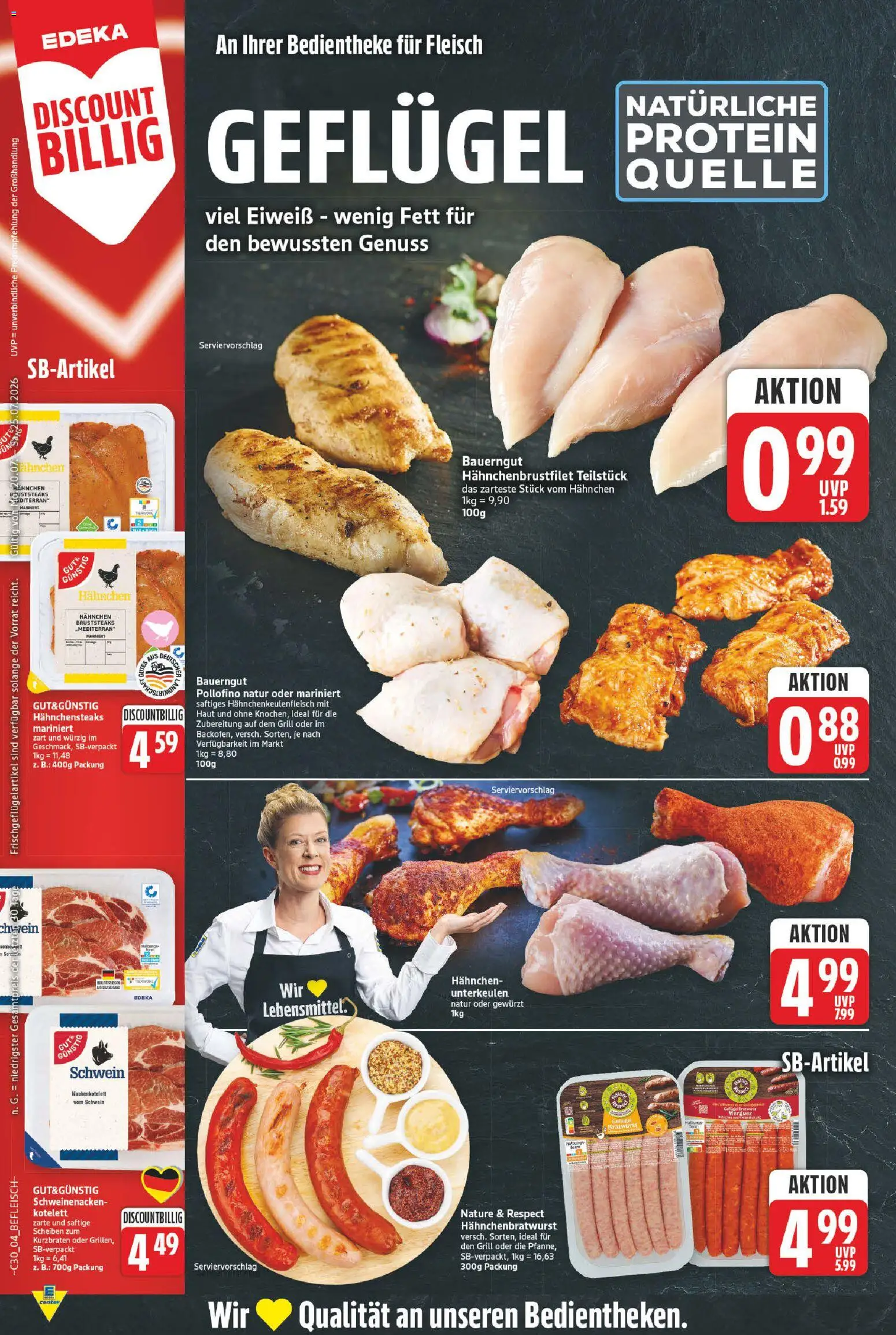 E center Prospekt – gültig ab 20.07.2026 | Seite: 5 | Produkte: Hahnchen, Bratwurst, Schweinenacken, Fleisch