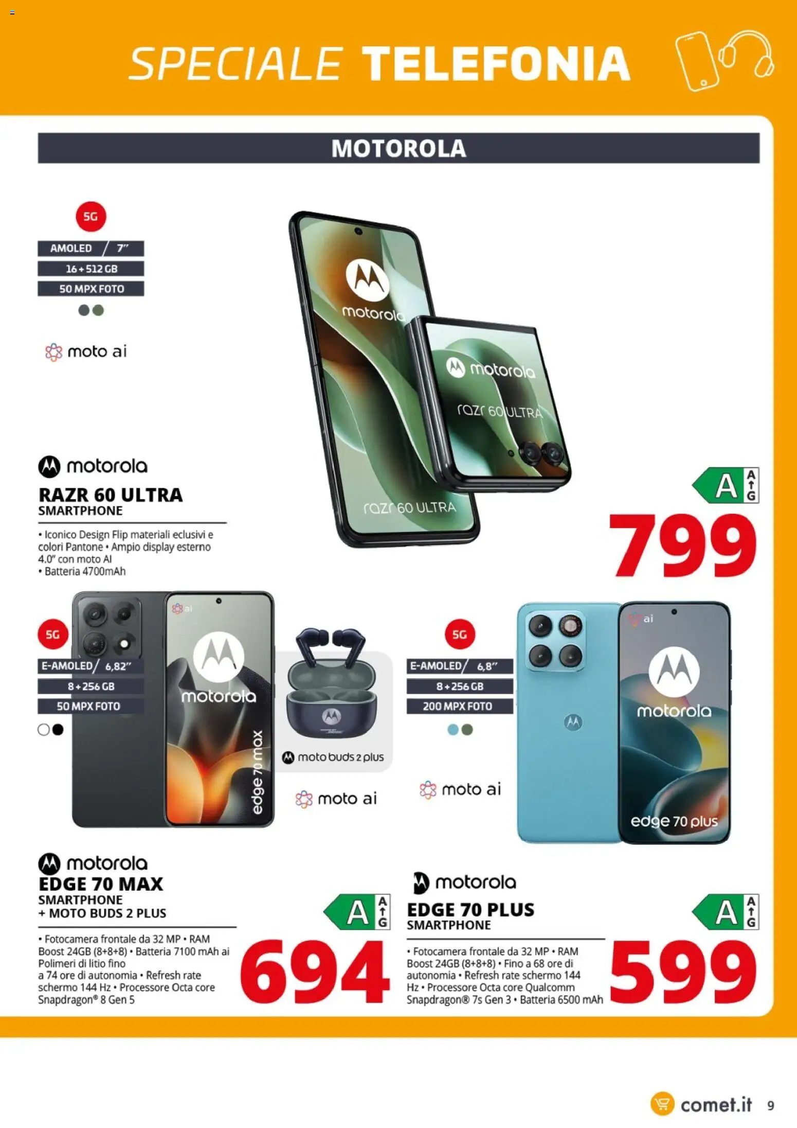 Volantino Comet del 09/10/2026 | Pagina: 9 | Prodotti: Schermo, Smartphone, Fotocamera, Batteria