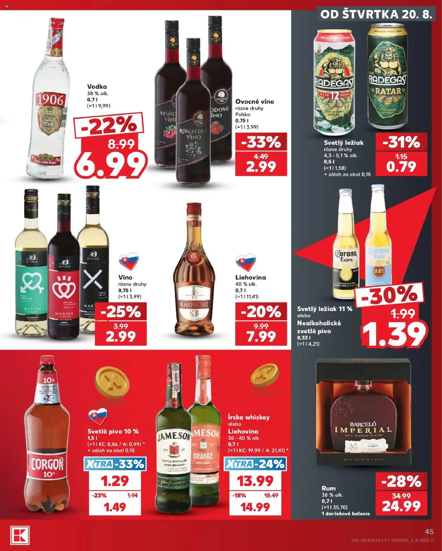 Nové Kaufland akcie – leták je platný od 20.08.2026 | Strana: 45 | Produkty: Jameson, Víno, Barceló, Vodka