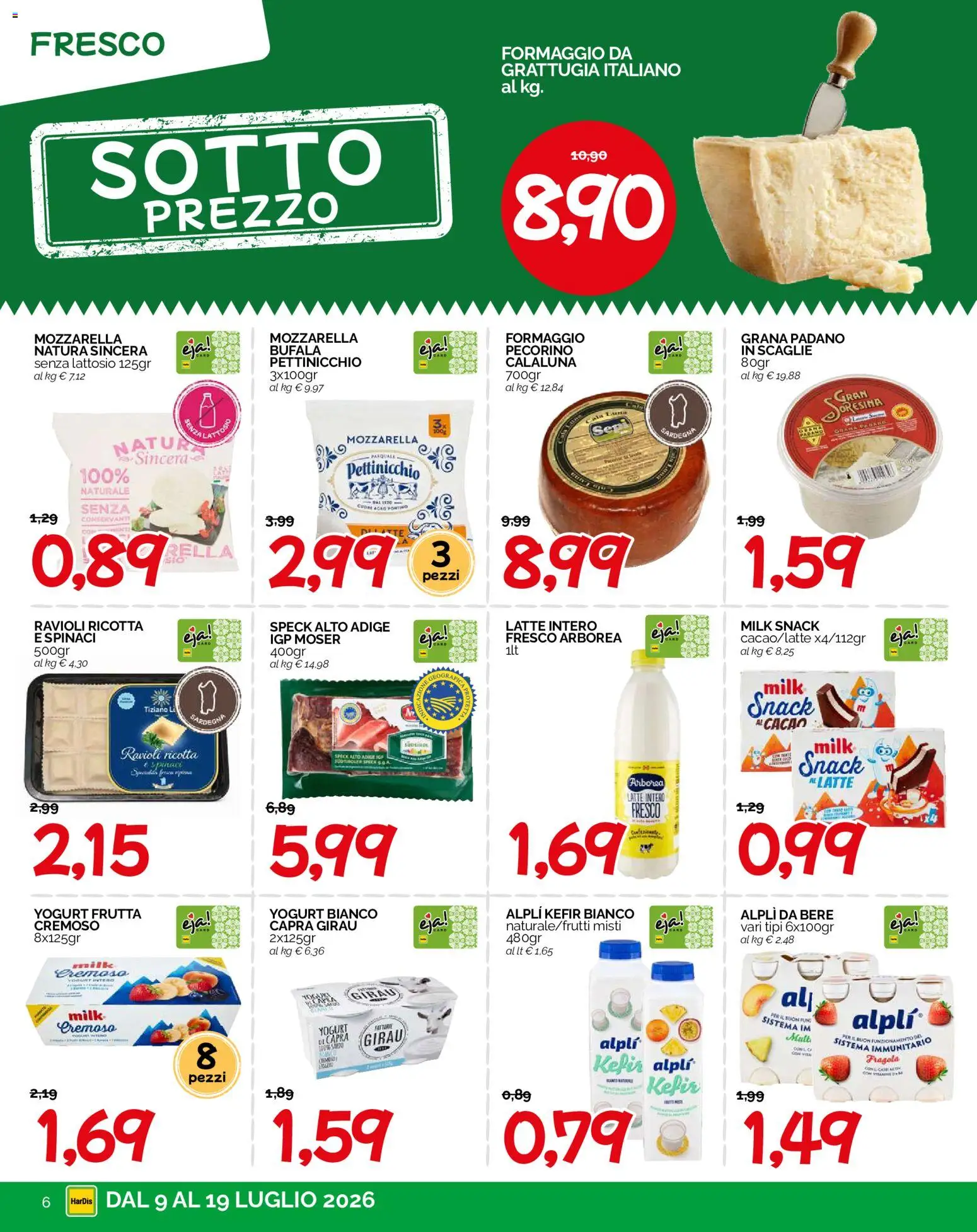 Volantino HarDis del 09/07/2026 | Pagina: 6 | Prodotti: Latte, Formaggio, Spinaci, Ravioli