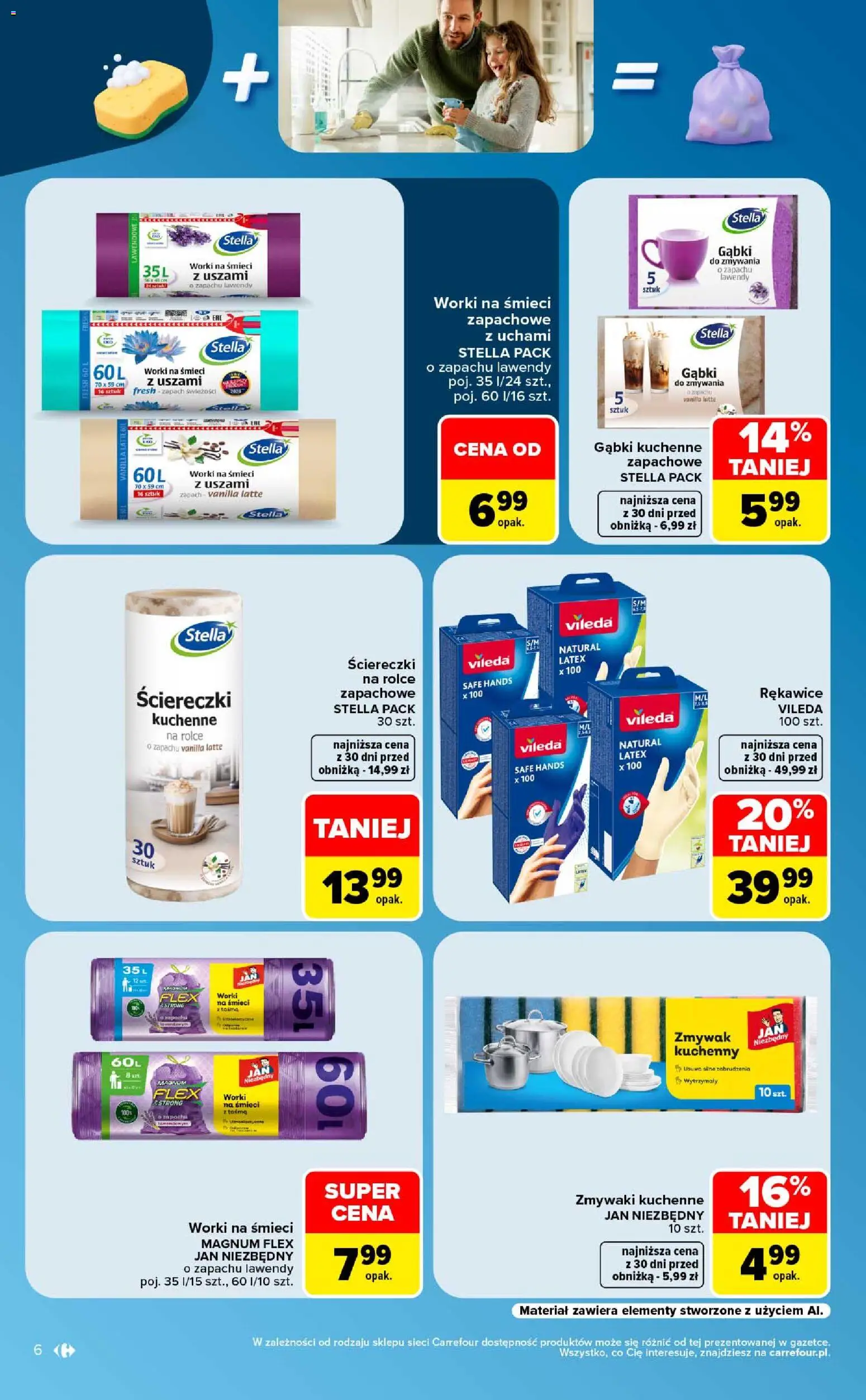 Carrefour gazetka - Same okazje od 24.08.2026 | Strona: 6 | Produkty: Worki na śmieci zapachowe, Worki na śmieci, Ściereczki, Vileda