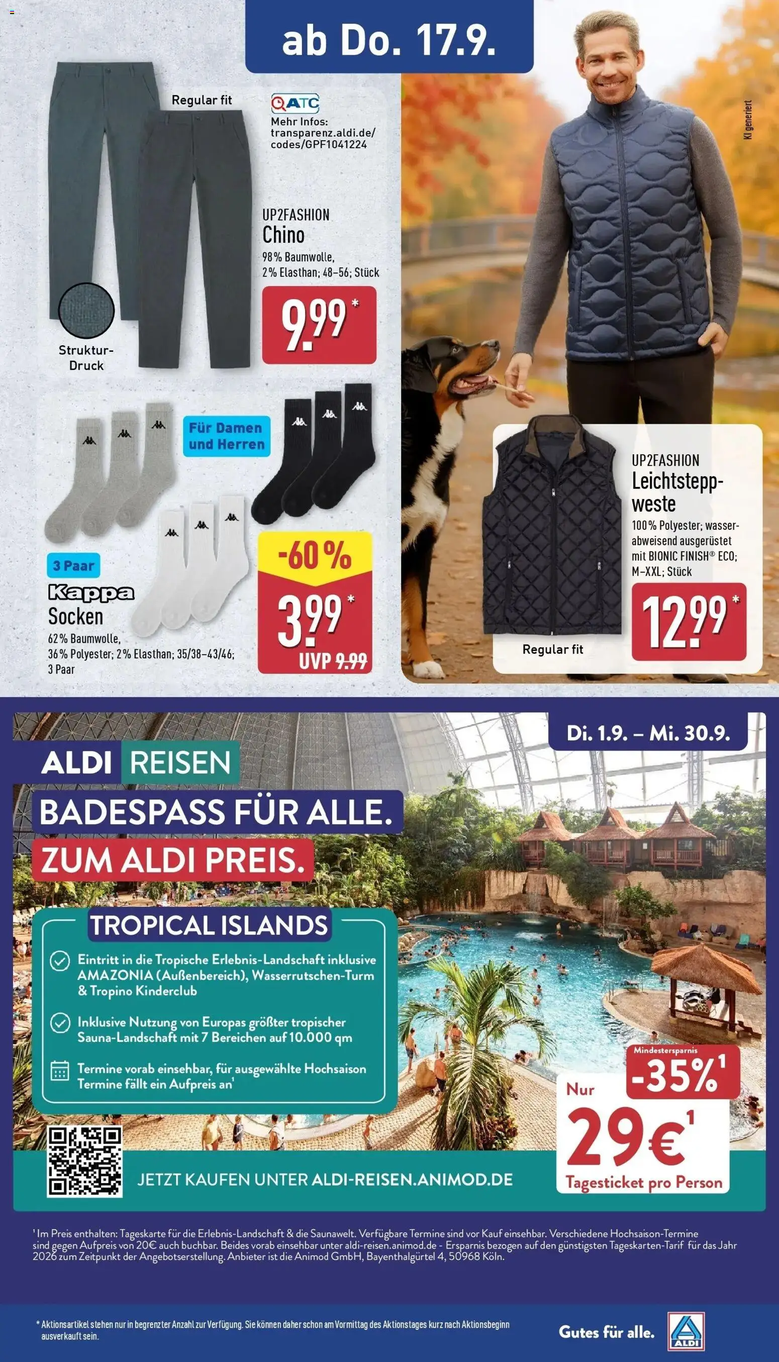 Aldi Aktueller Prospekt (ab 15.09.2026) » Angebote Online | Seite: 29 | Produkte: Up2fashion, Wasser, Weste, Socken