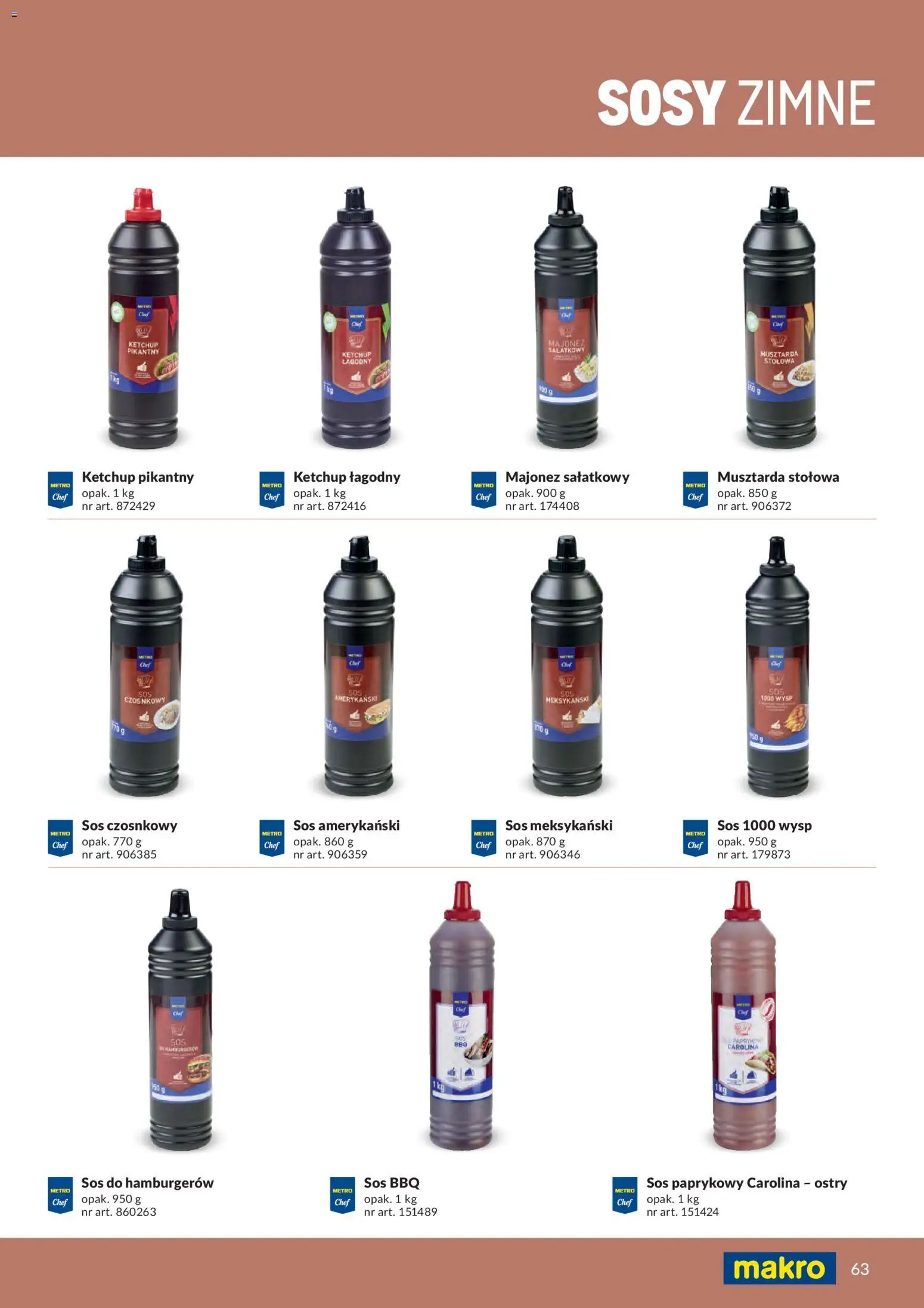 Makro gazetka - Produktów marek własnych dla profesjonalnej Gastronomii od 01.03.2026 | Strona: 63 | Produkty: Ketchup, Sos czosnkowy, Musztarda, Sos