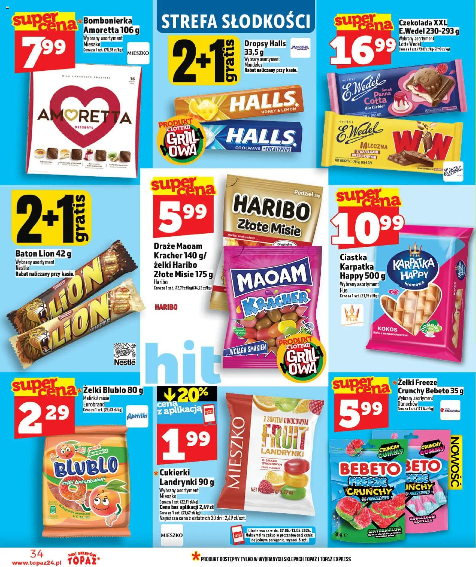 Topaz gazetka - Ceny małe na stałe od 07.05.2026 | Strona: 34 | Produkty: Grill, Żelki, Cukierki, Ciastka