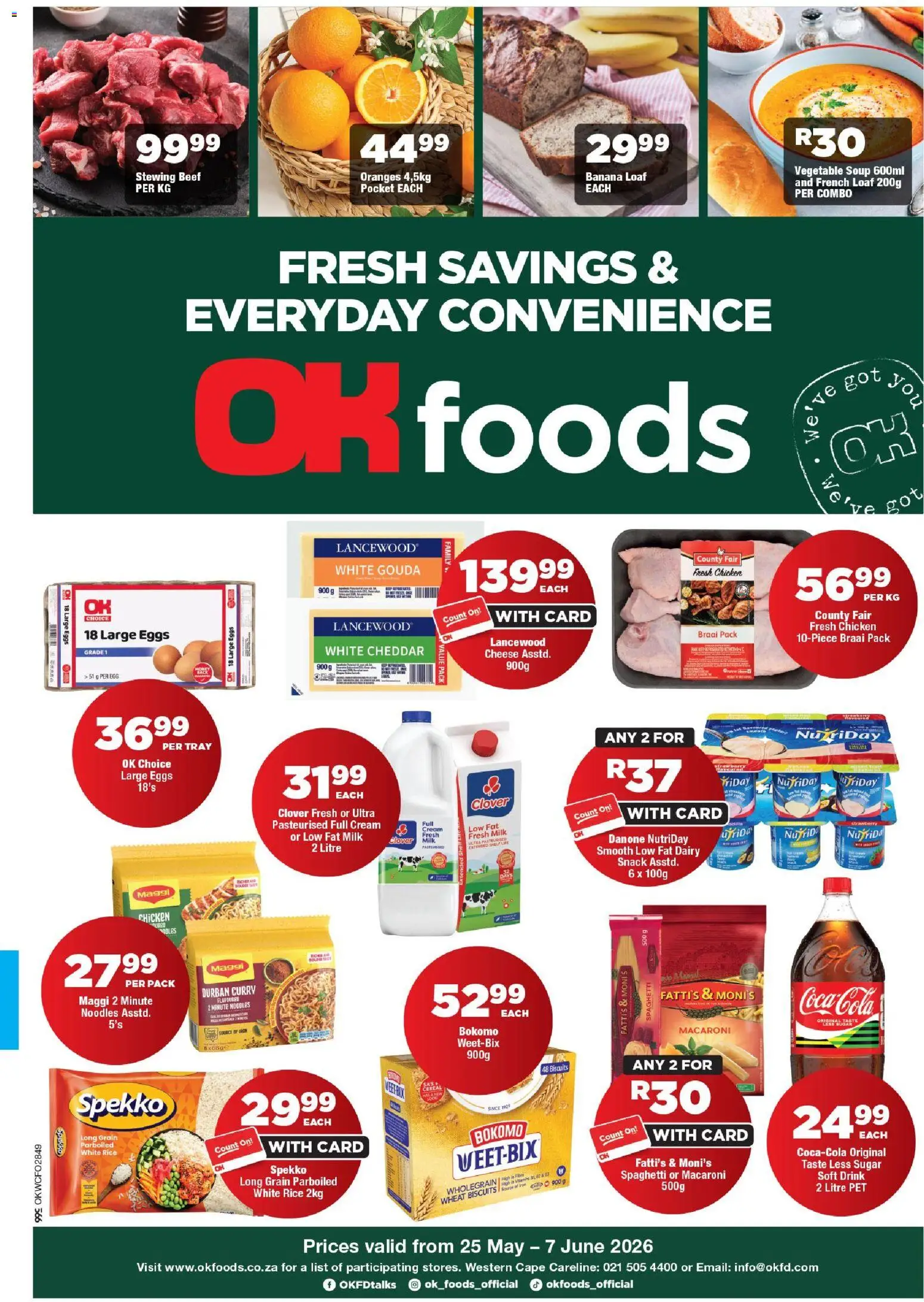 New OK Foods catalogue – valid from 25.05.2026 | Page: 1 | Products: Cheese, Eggs, Biscuits, Soup