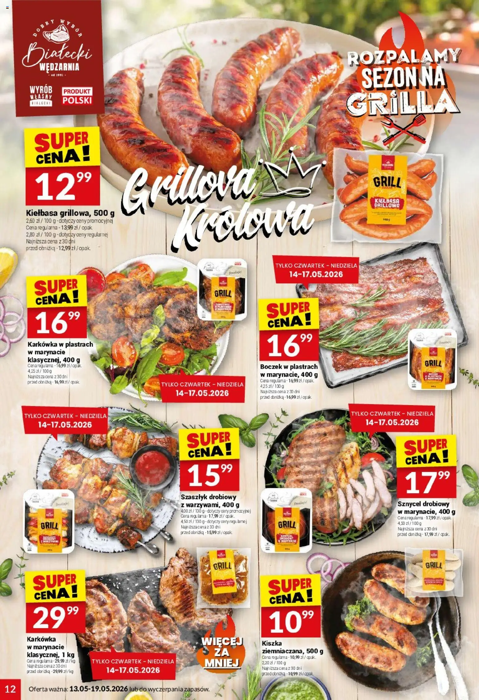 Twój Market gazetka od 13.05.2026 | Strona: 12 | Produkty: Kiełbasa, Karkówka, Grill, Boczek