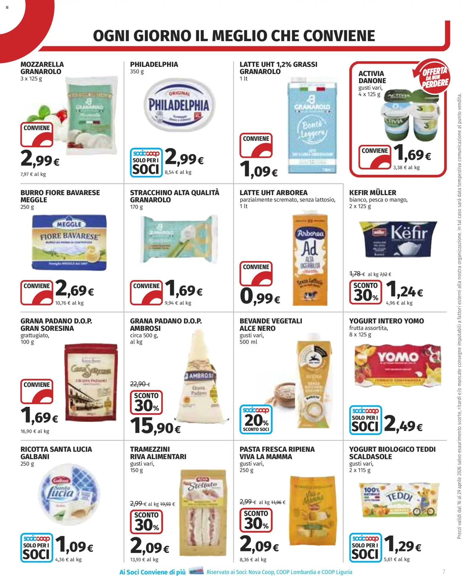 Volantino COOP del 16.04.2026 | Pagina: 7 | Prodotti: Yogurt, Mozzarella, Pasta, Stracchino