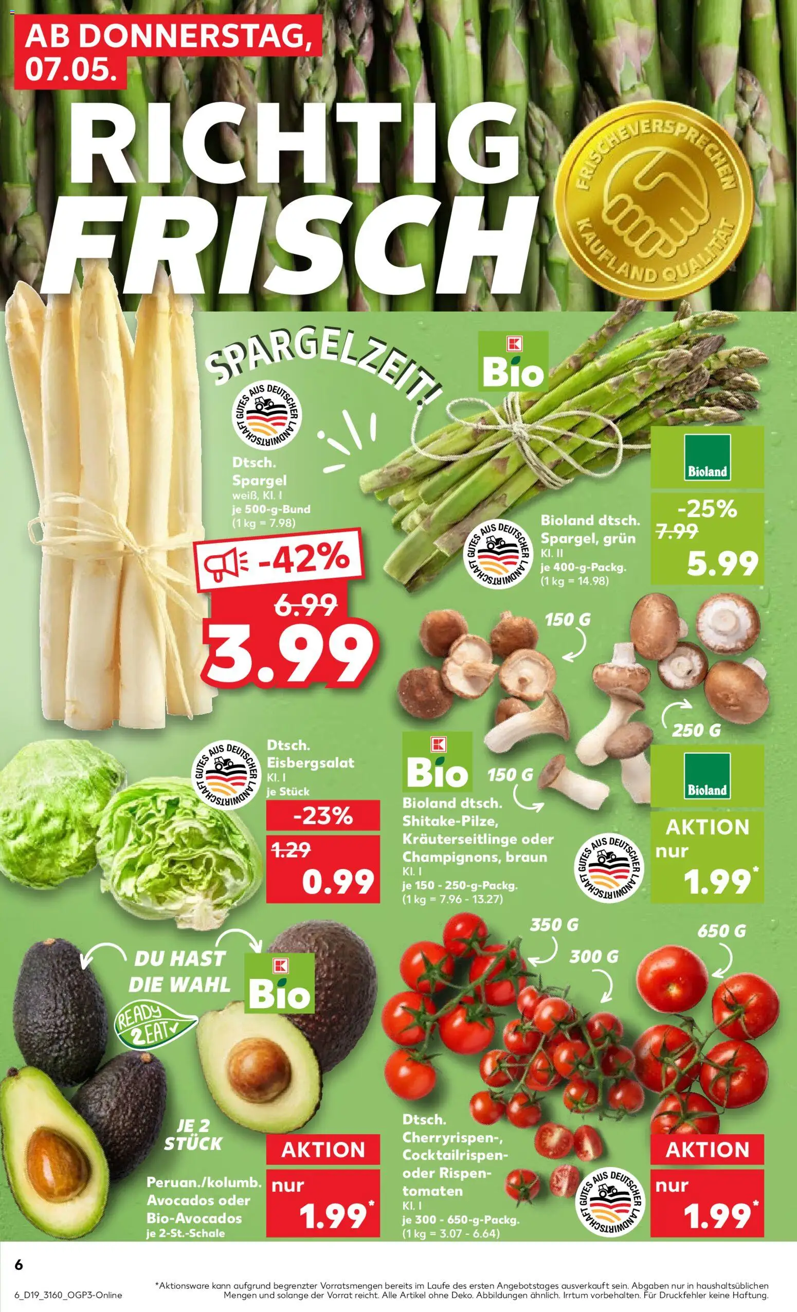 Kaufland Prospekt Frankfurt (Oder)	 – gültig ab 07.05.2026 | Seite: 6 | Produkte: Tomaten, Eisbergsalat, Spargel
