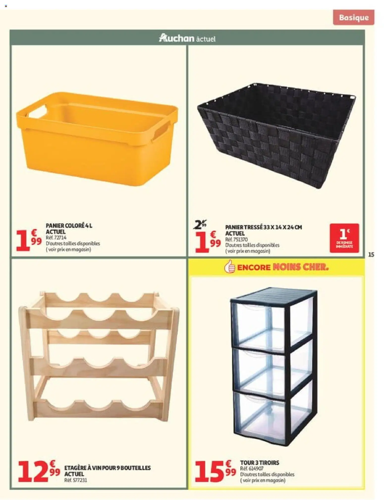 {H1} | Page: 15 | Produits: Étagère, Tiroirs, Panier, Vin