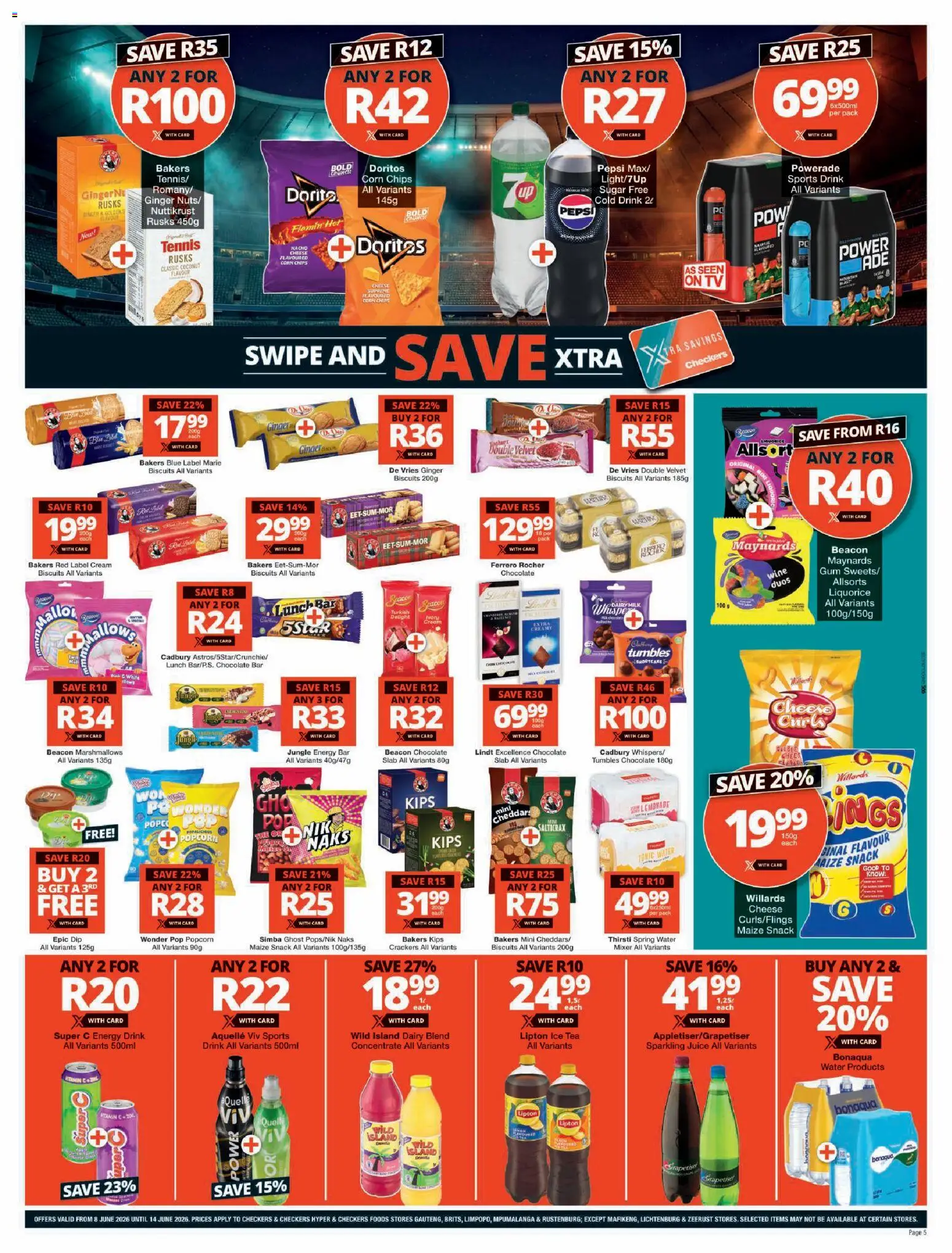 New Checkers catalogue – valid from 08.06.2026 | Page: 5 | Products: Mixer, Wine, Water, Dairy blend