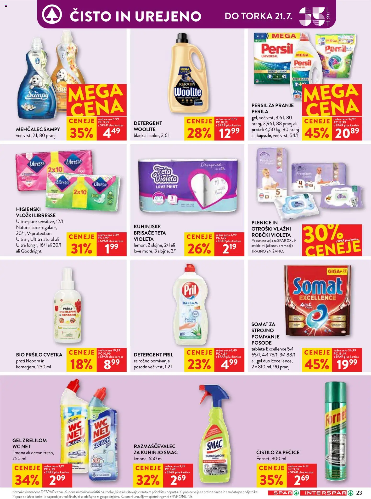 Novi Spar katalog ponudbe – veljaven od 16.07.2026 | Stran: 31 | Izdelki: Plenice, Mehčalec, Detergent, Limona