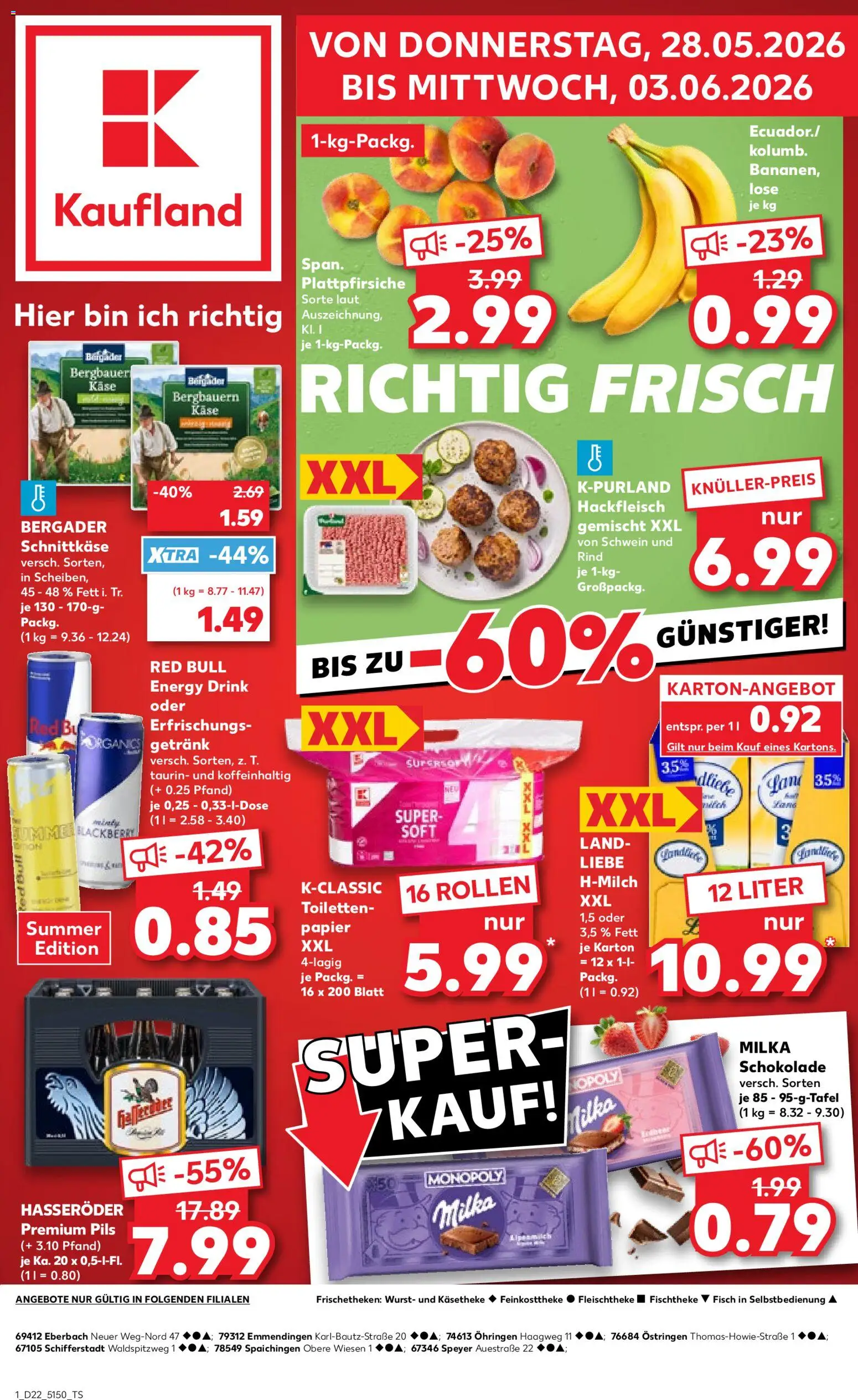 Kaufland Prospekt Speyer – gültig ab 28.05.2026 | Seite: 1 | Produkte: Energy, Milka schokolade, Bananen, Wurst
