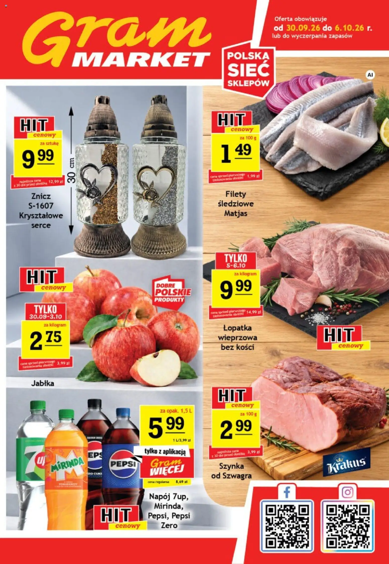 Gram Market gazetka od 30.09.2026 | Strona: 1 | Produkty: Łopatka wieprzowa bez kości, Szynka, Łopatka wieprzowa, Jabłka