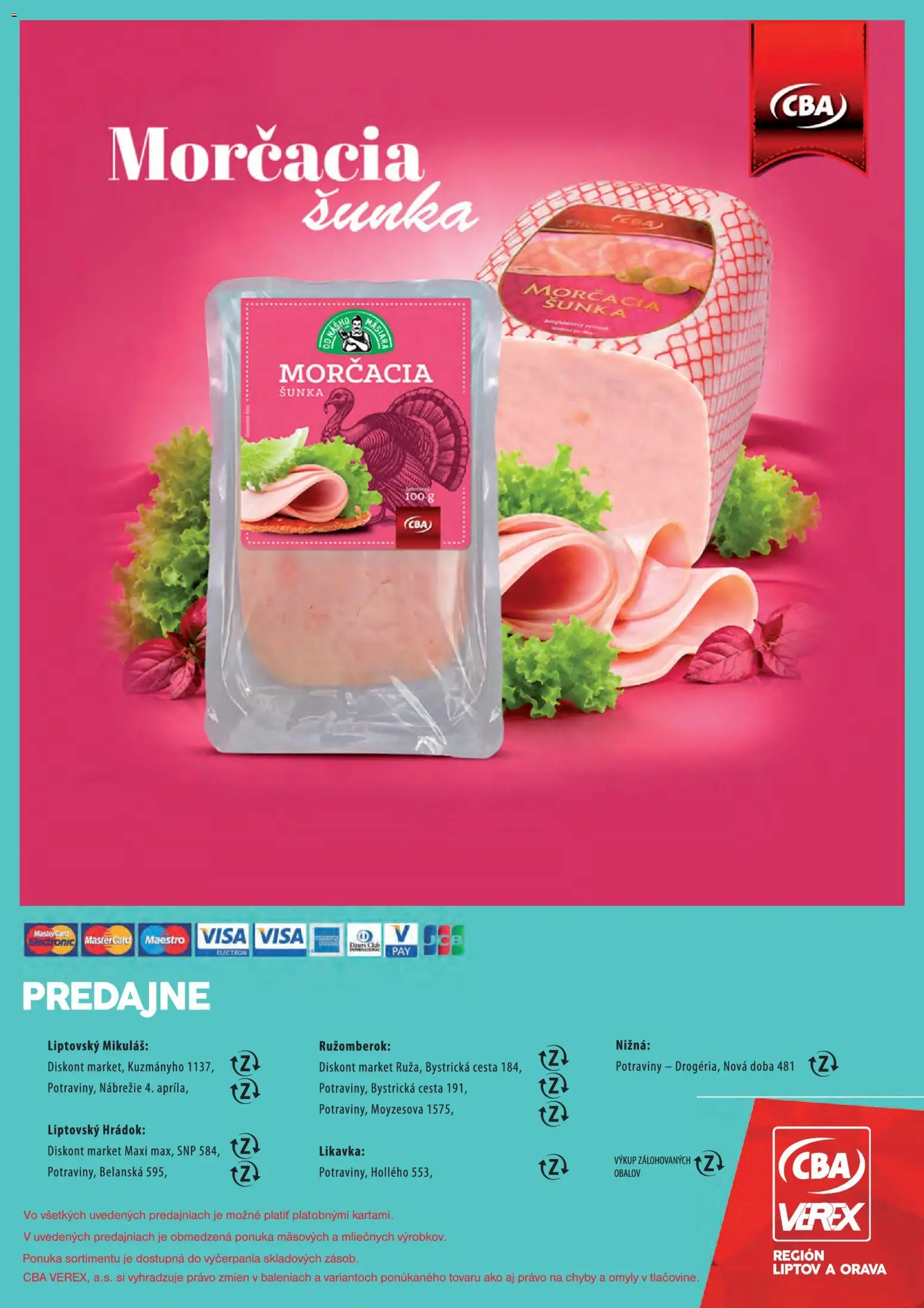 Nové CBA Verex akcie – leták je platný od 02.07.2026 | Strana: 28 | Produkty: Šunka