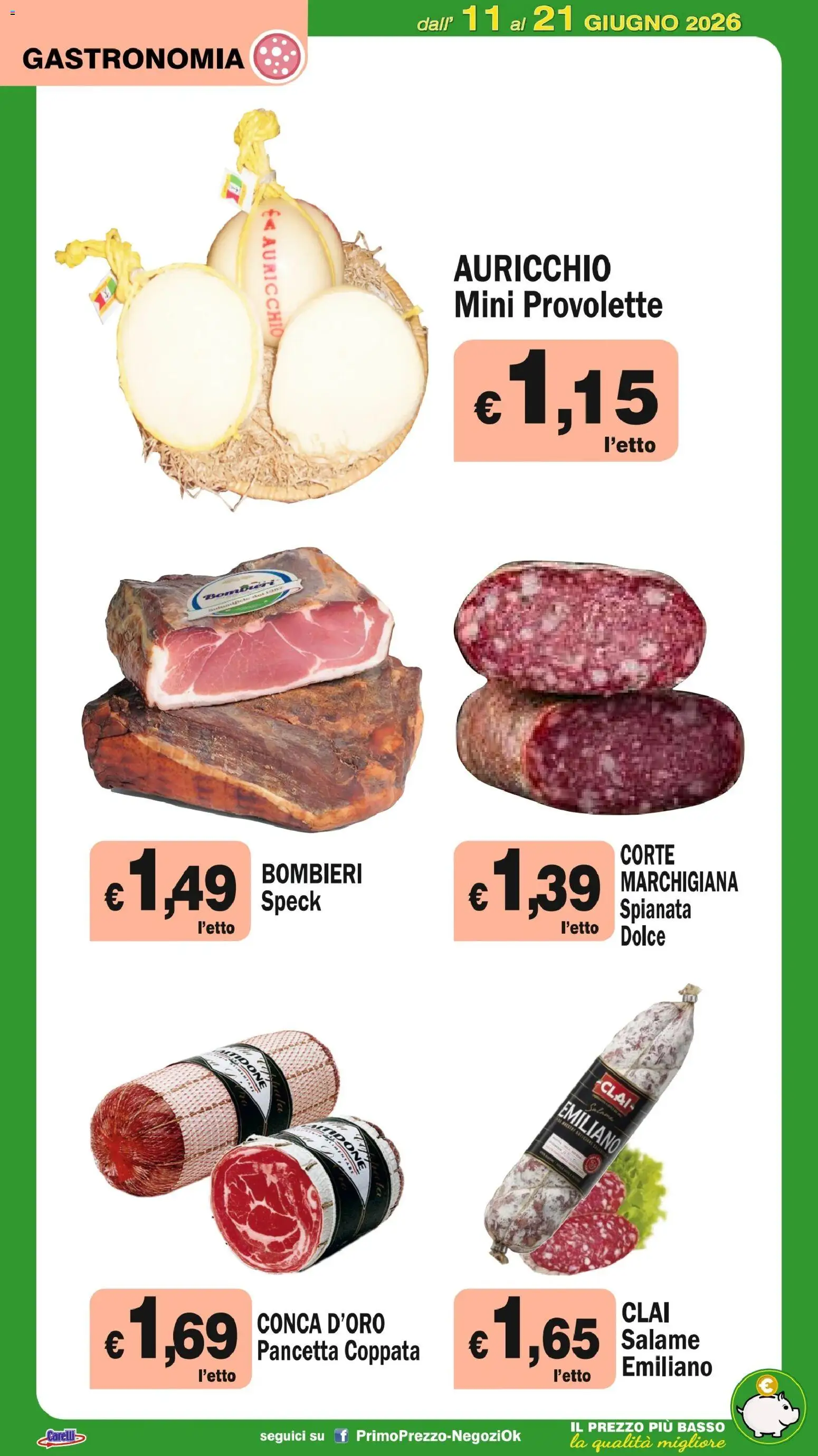 Volantino Primo Prezzo del 11.06.2026 | Pagina: 39 | Prodotti: Speck, Salame, Pancetta