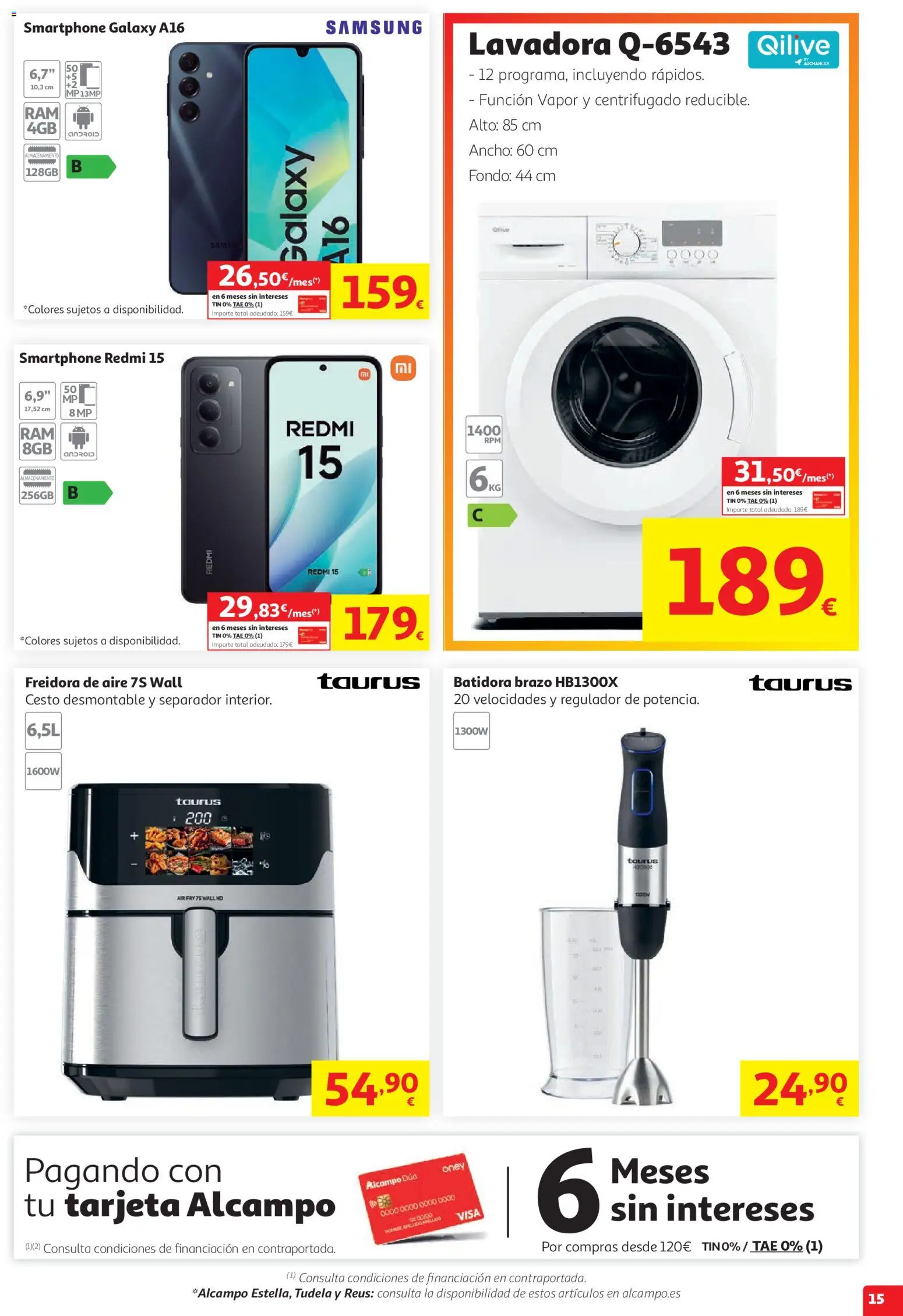 Alcampo Superstore │ válido desde el 05.05.2026 | Página: 15 | Productos: Smartphone, Lavadora, Batidora, Freidora