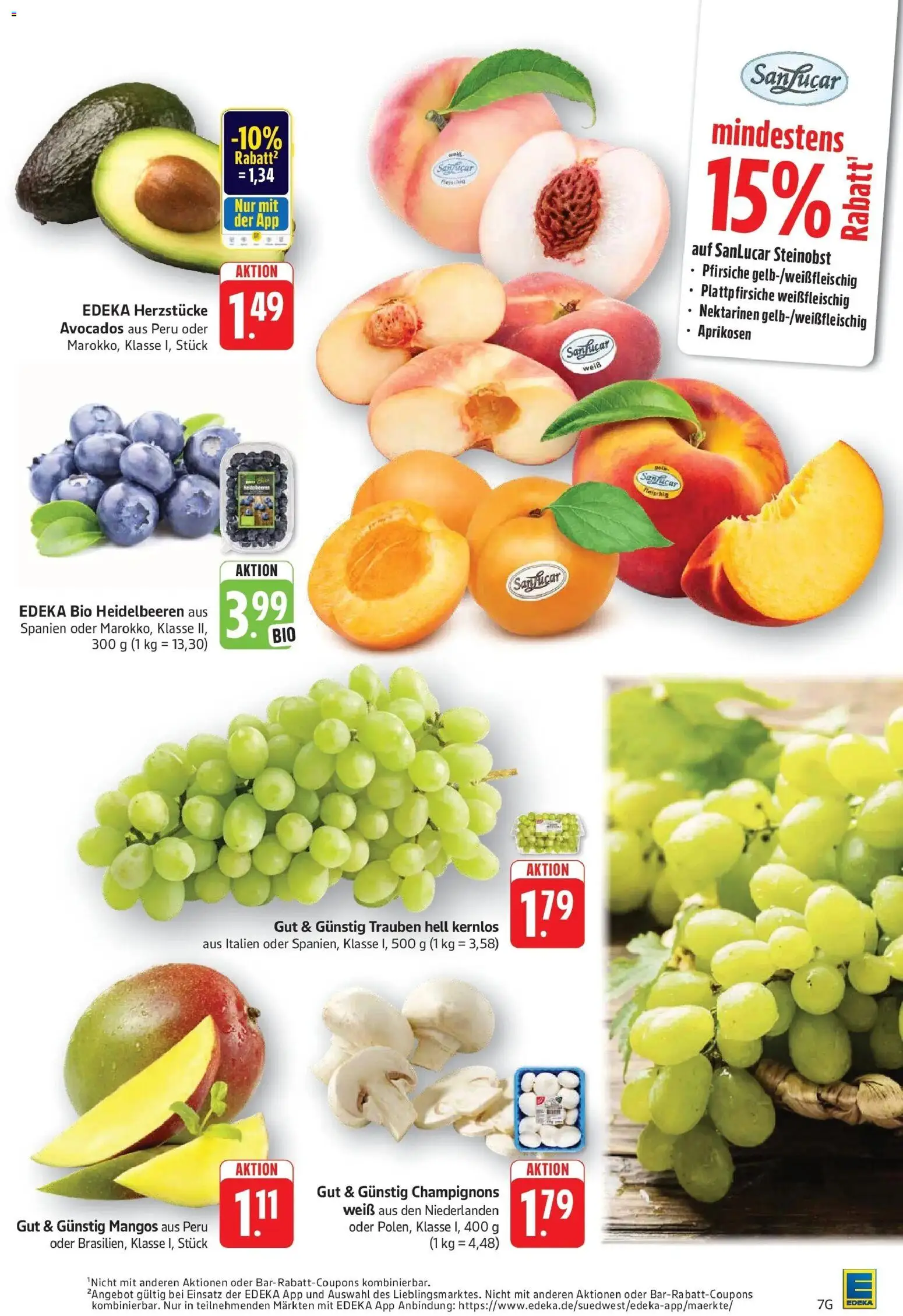 Edeka prospekt Göppingen – gültig ab 13.07.2026 | Seite: 7 | Produkte: Nektarinen, Trauben, Heidelbeeren, Champignons