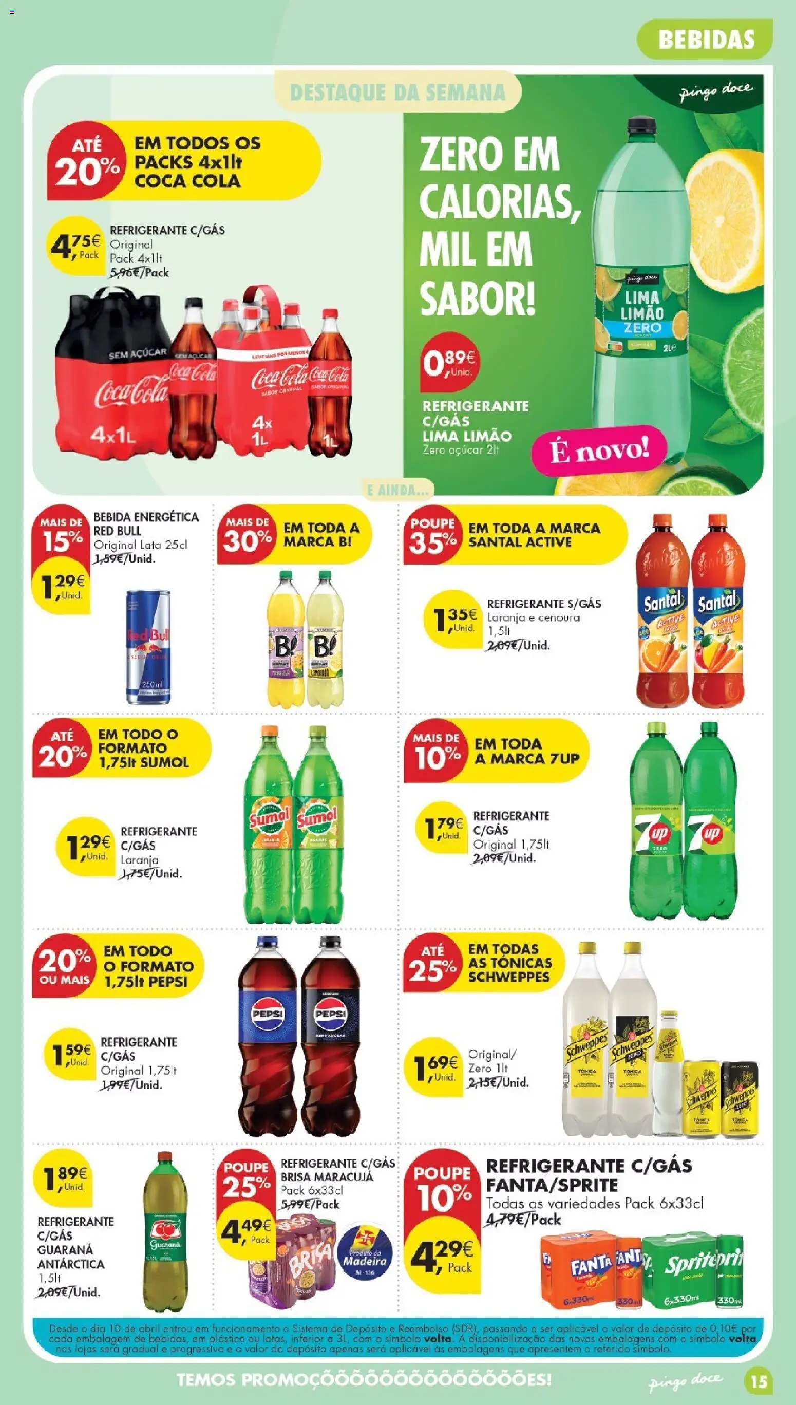 Pingo Doce Poupe Esta Semana Lojas Grandes │ válido de 29/09/2026 | Página: 15 | Produtos: Bebidas, Sumo, Bebida energética, Bebida