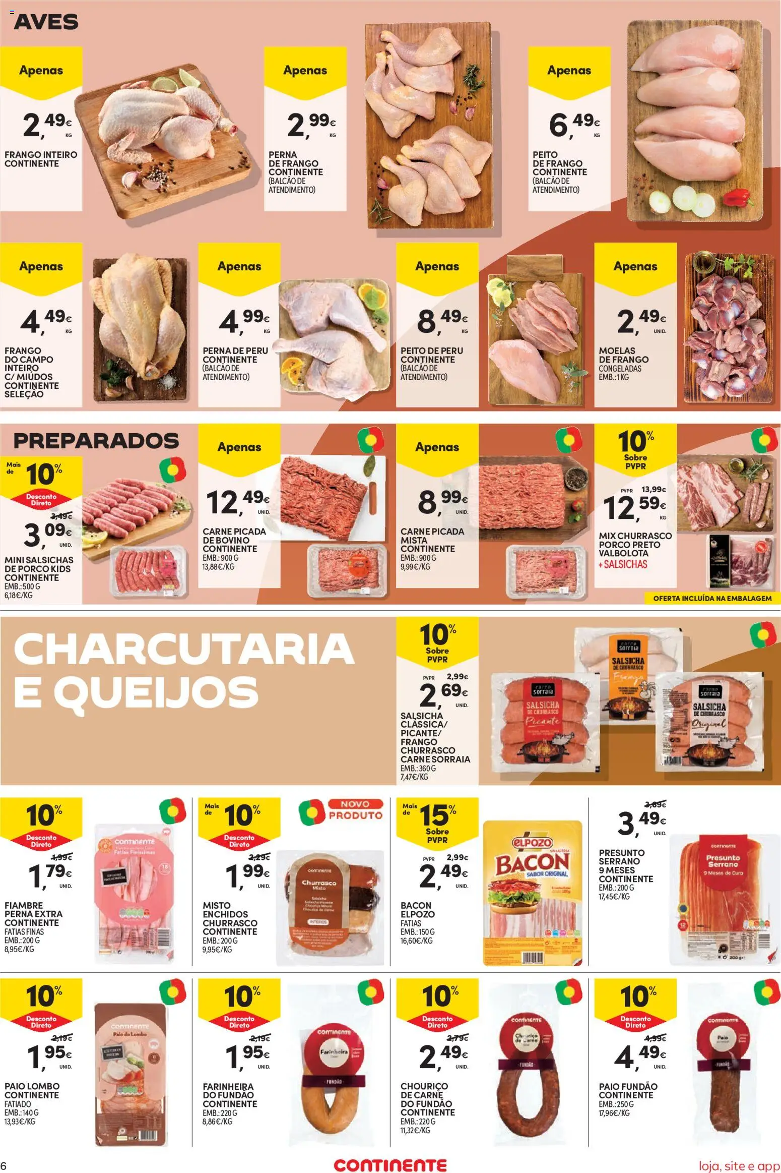 Continente Semanal Continente Bom Dia │ válido de 01/09/2026 | Página: 6 | Produtos: Bacon, Frango, Presunto, Salsichas