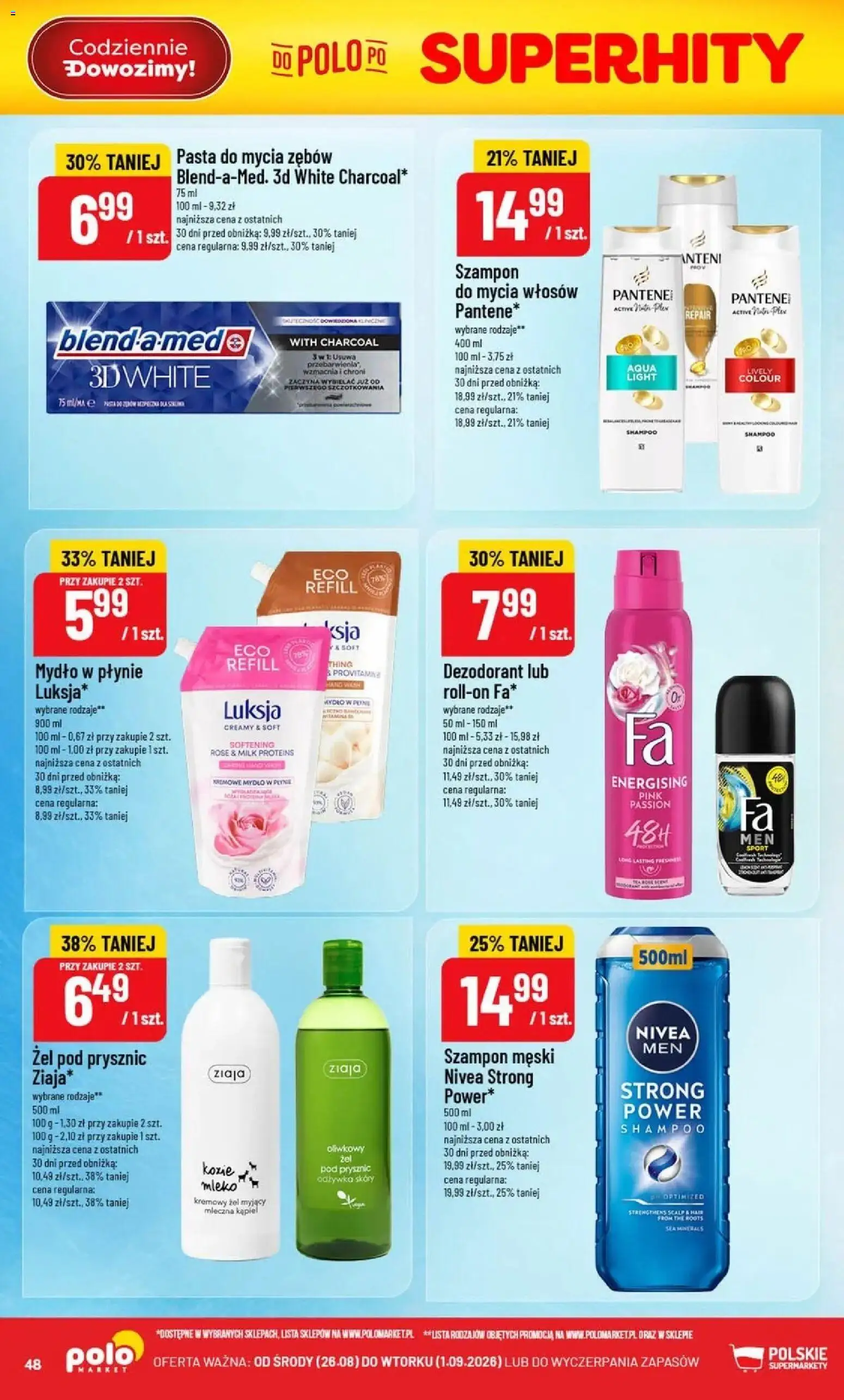 Nowa POLOmarket gazetka od jutra 26.08.2026 | Strona: 48 | Produkty: Mydło w płynie, Kąpiel, Mydło, Dezodorant