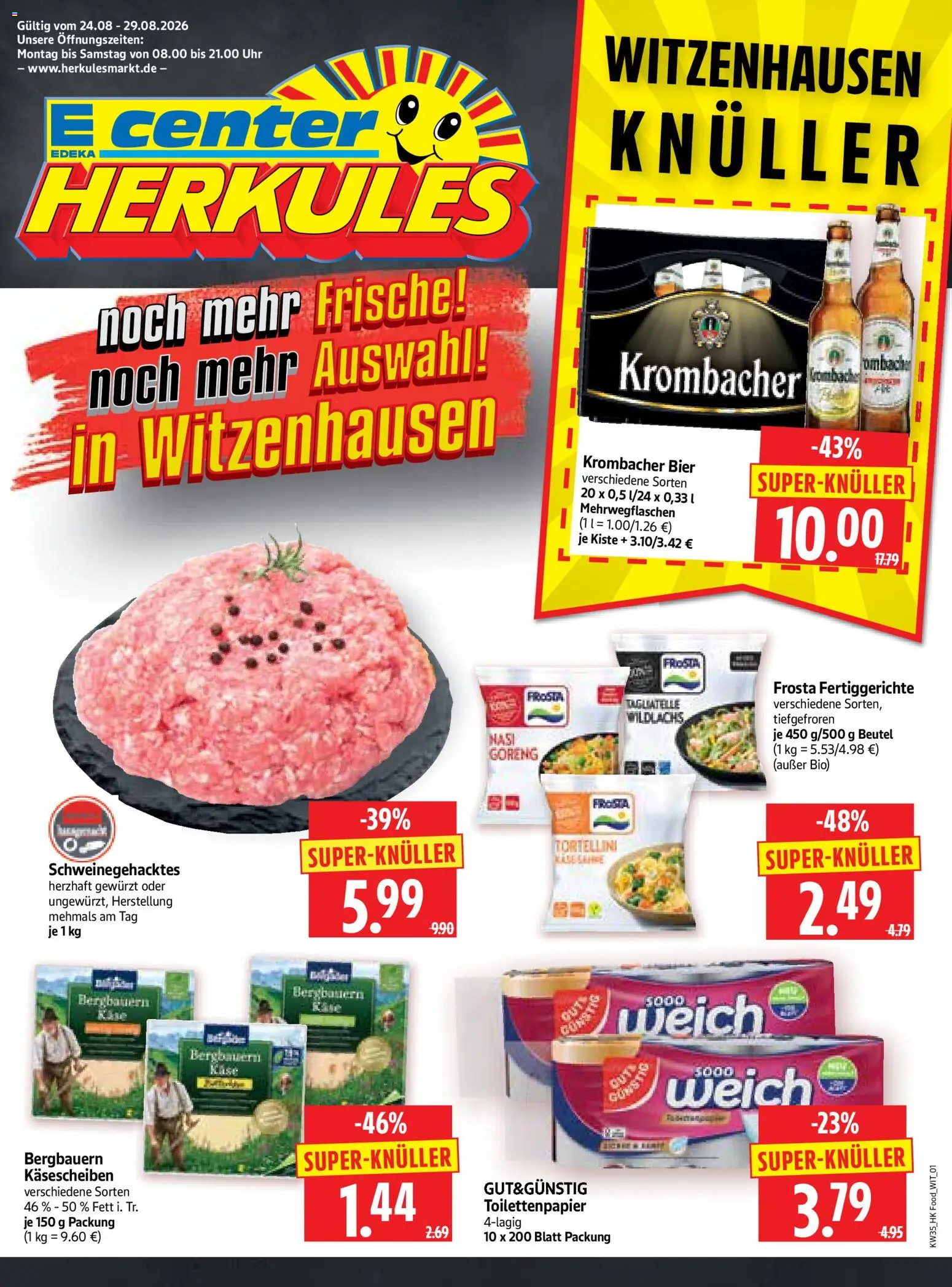 HERKULES Prospekt – gültig ab 24.08.2026 | Seite: 1 | Produkte: Bier, Frosta, Uhr, Toilettenpapier