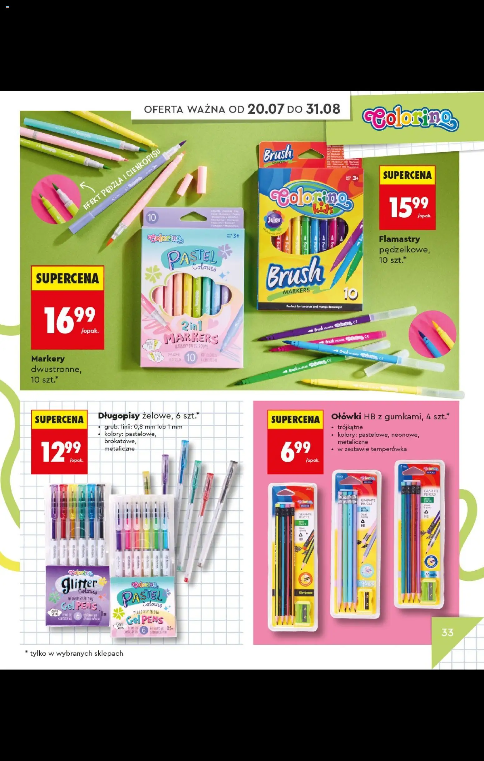 Biedronka gazetka - Do mojej szkoły idę od 20.07.2026 | Strona: 33 | Produkty: Temperówka, Flamastry, Długopisy