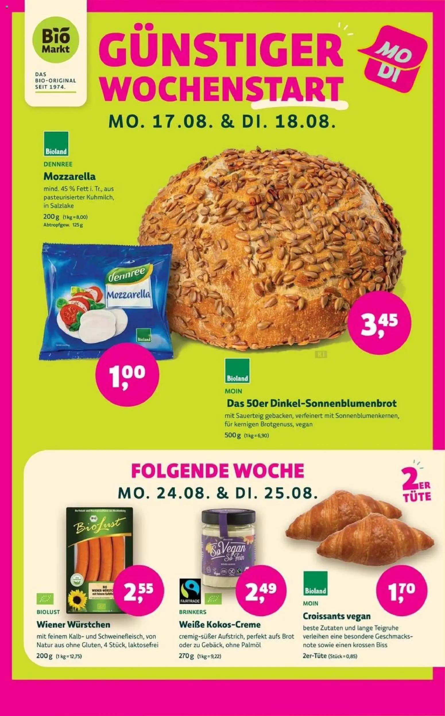 BioMarkt Prospekt – gültig ab 12.08.2026 | Seite: 5 | Produkte: Wiener wurstchen, Mozzarella, Brot