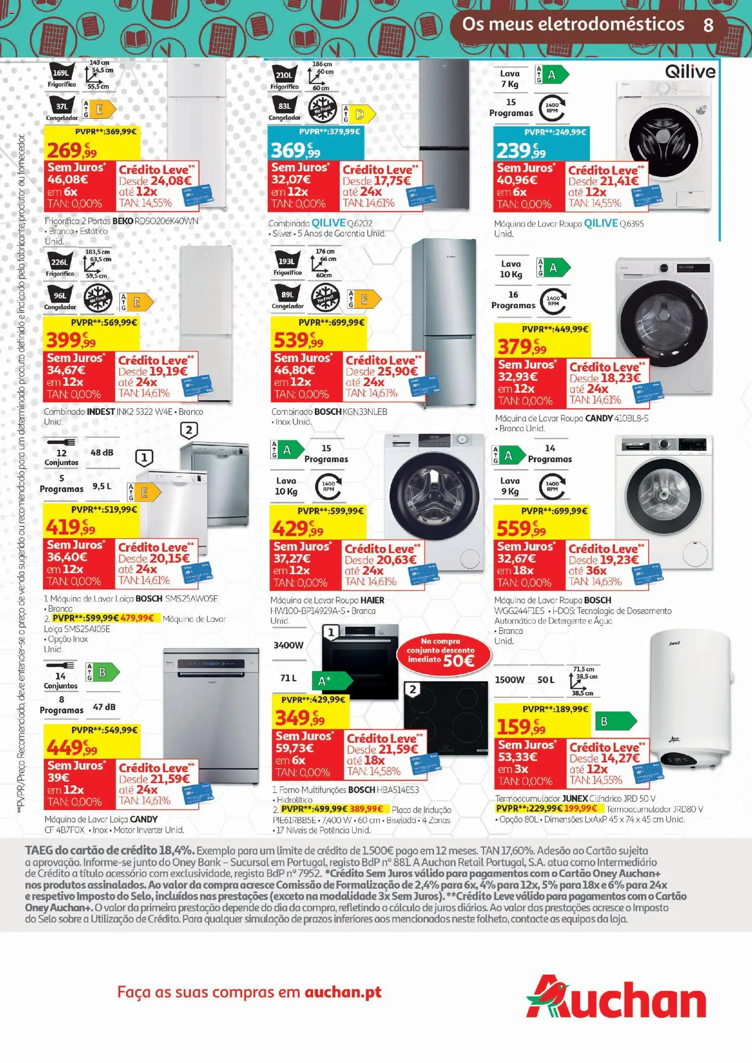 Auchan - Tecno Escolar │ válido de 19/08/2026 | Página: 8 | Produtos: Forno, Frigorífico, Máquina de lavar, Máquina de lavar loiça