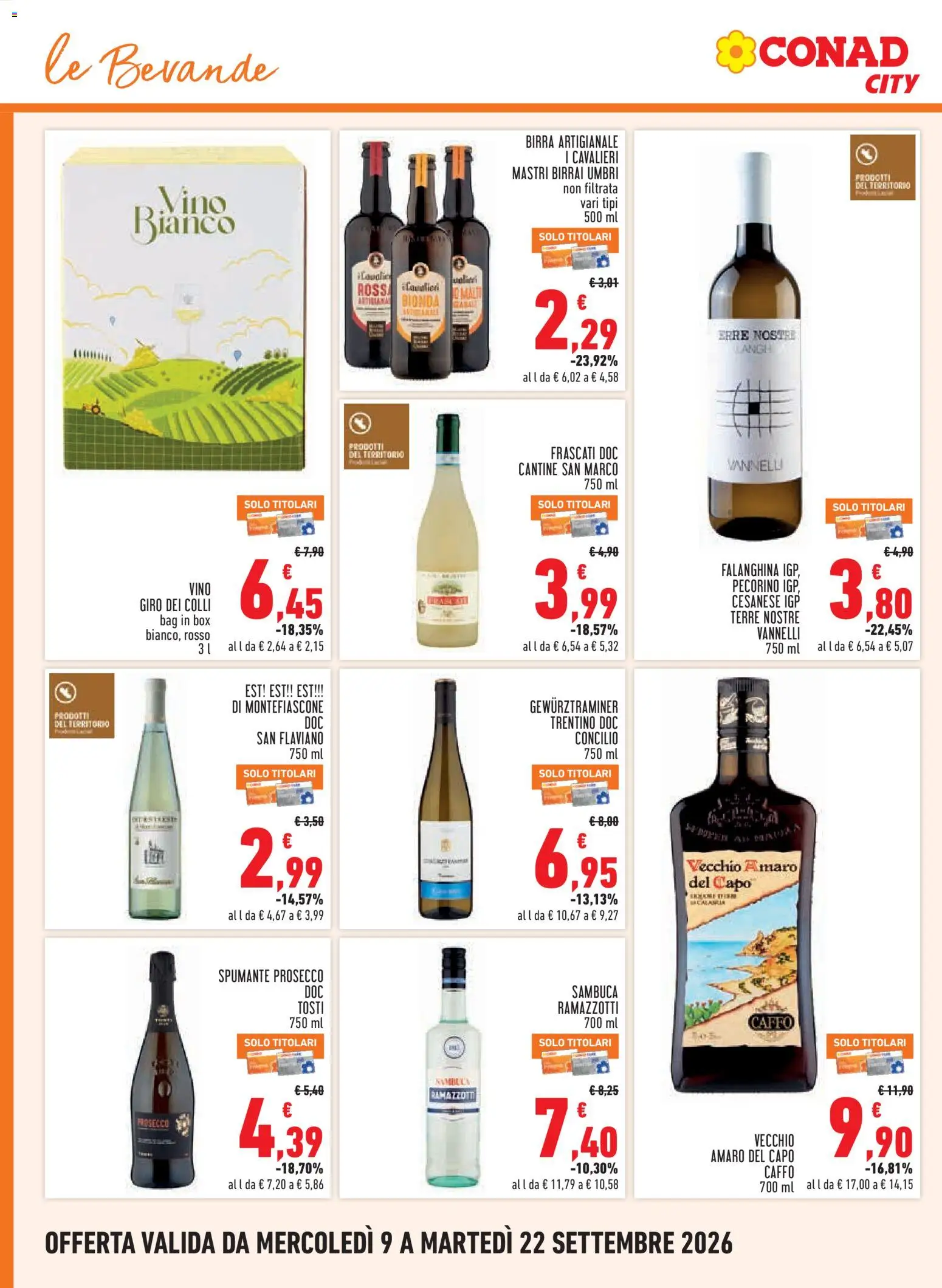 Volantino Conad del 09/09/2026 | Pagina: 16 | Prodotti: Birra Artigianale, Prosecco, Bevande, Spumante