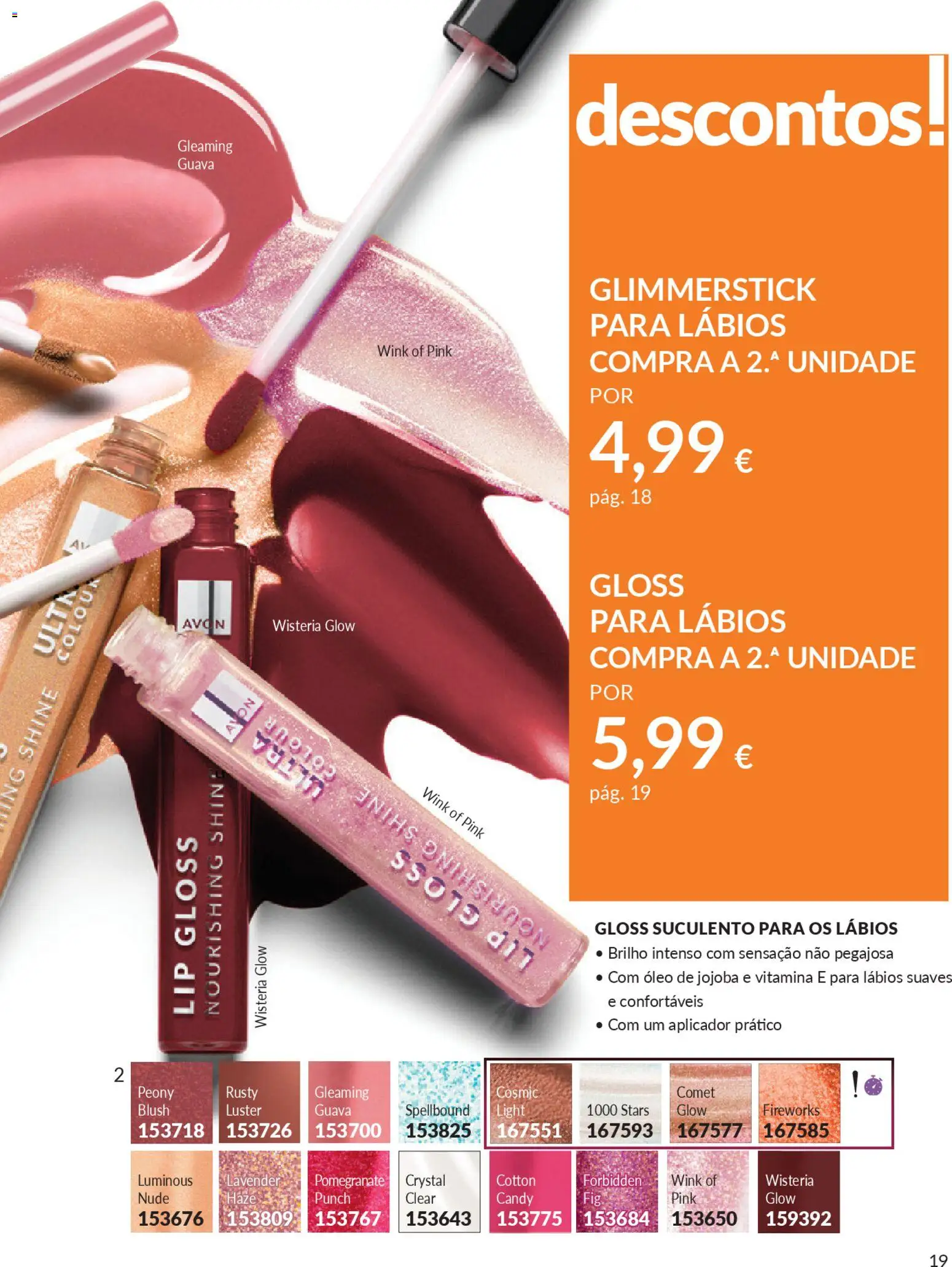 Catálogo Avon Campanha 4 │ válido de 01.04.2026 | Página: 19 | Produtos: Gloss, Blush, Óleo