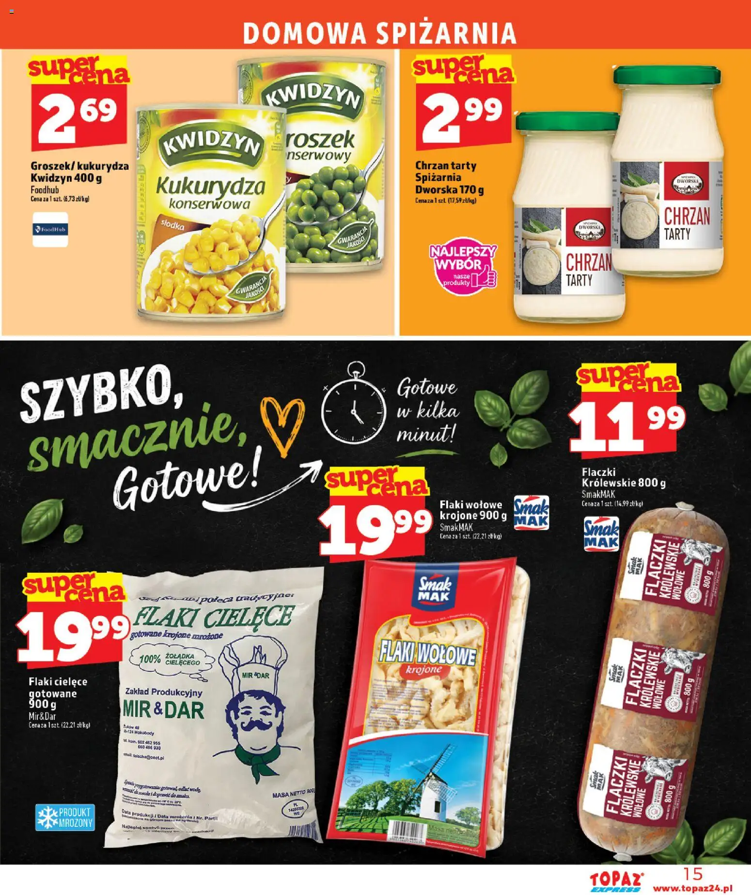 Topaz gazetka - Express od 29.10.2026 | Strona: 15 | Produkty: Kukurydza, Chrzan, Flaki, Flaki wołowe