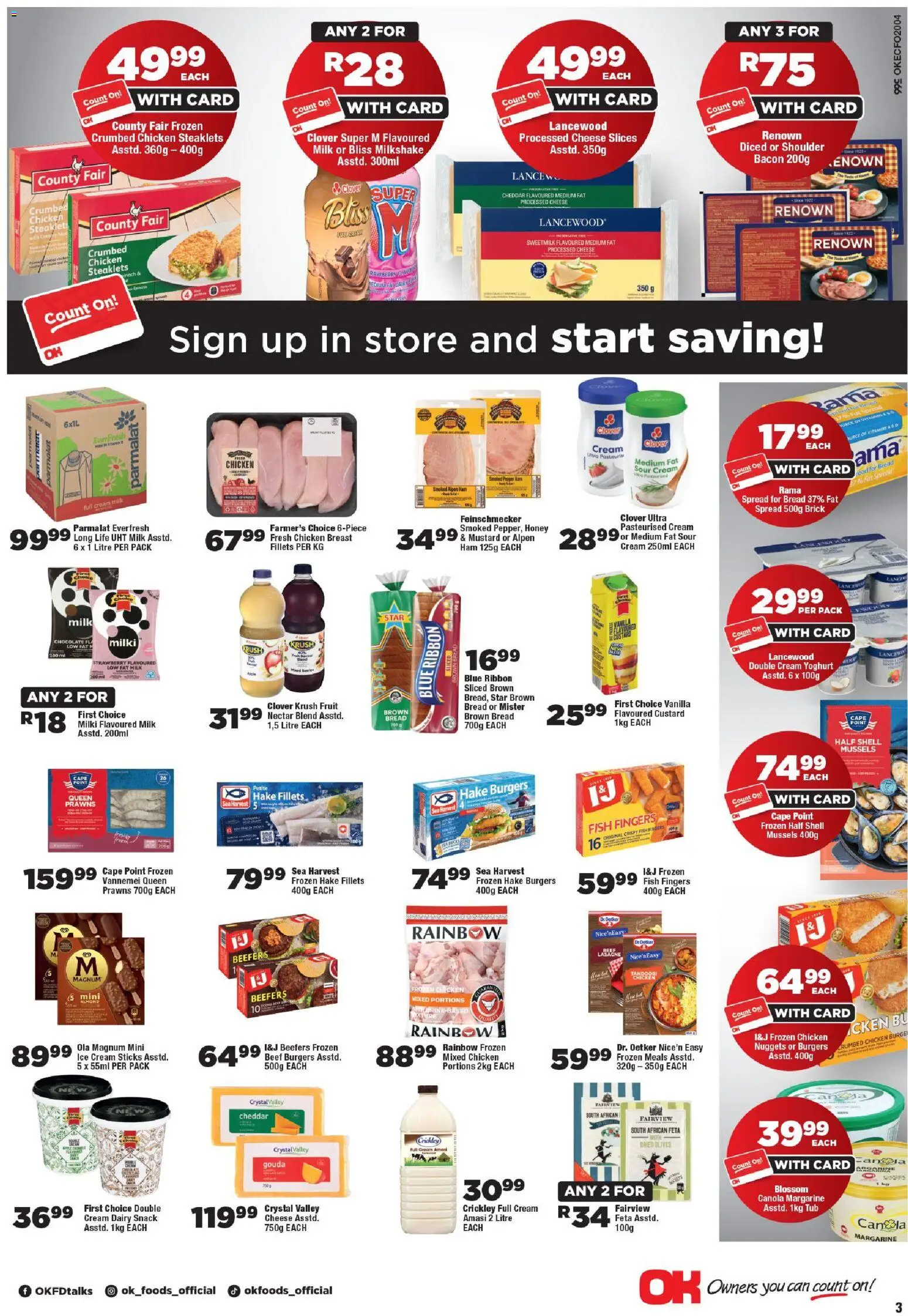 New OK Foods catalogue – valid from 10.06.2026 | Page: 3 | Products: Milk, Fish, Beef, Mustard