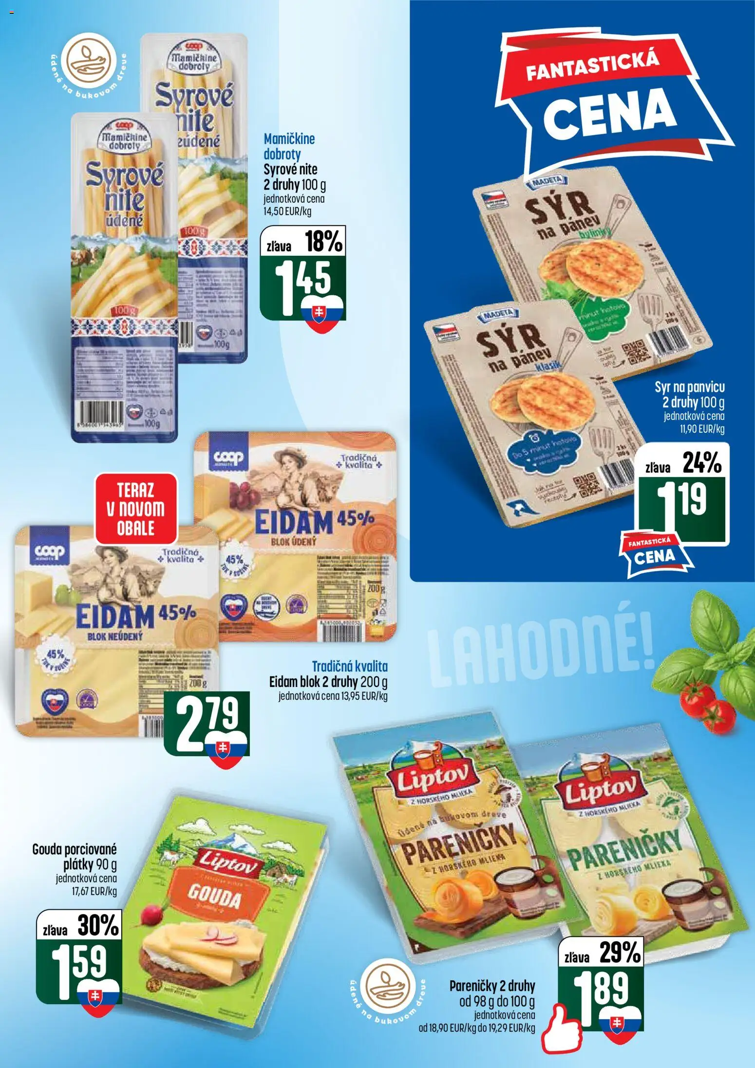 Nové COOP Jednota akcie – leták je platný od 18.06.2026 | Strana: 23 | Produkty: Syr, Gouda, Eidam