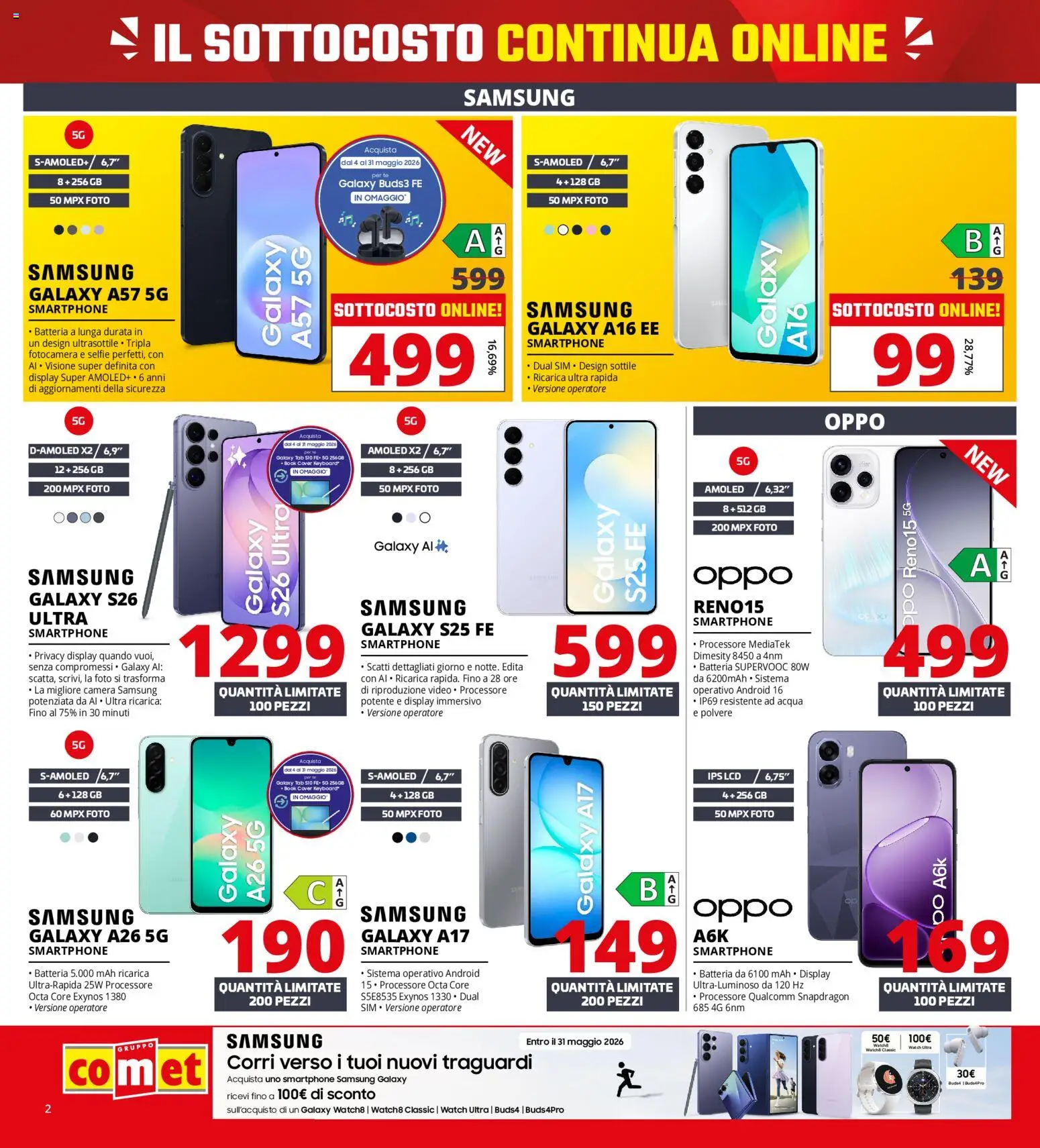 Volantino Comet del 18.05.2026 | Pagina: 2 | Prodotti: Samsung Galaxy, Smartphone, Video, Fotocamera