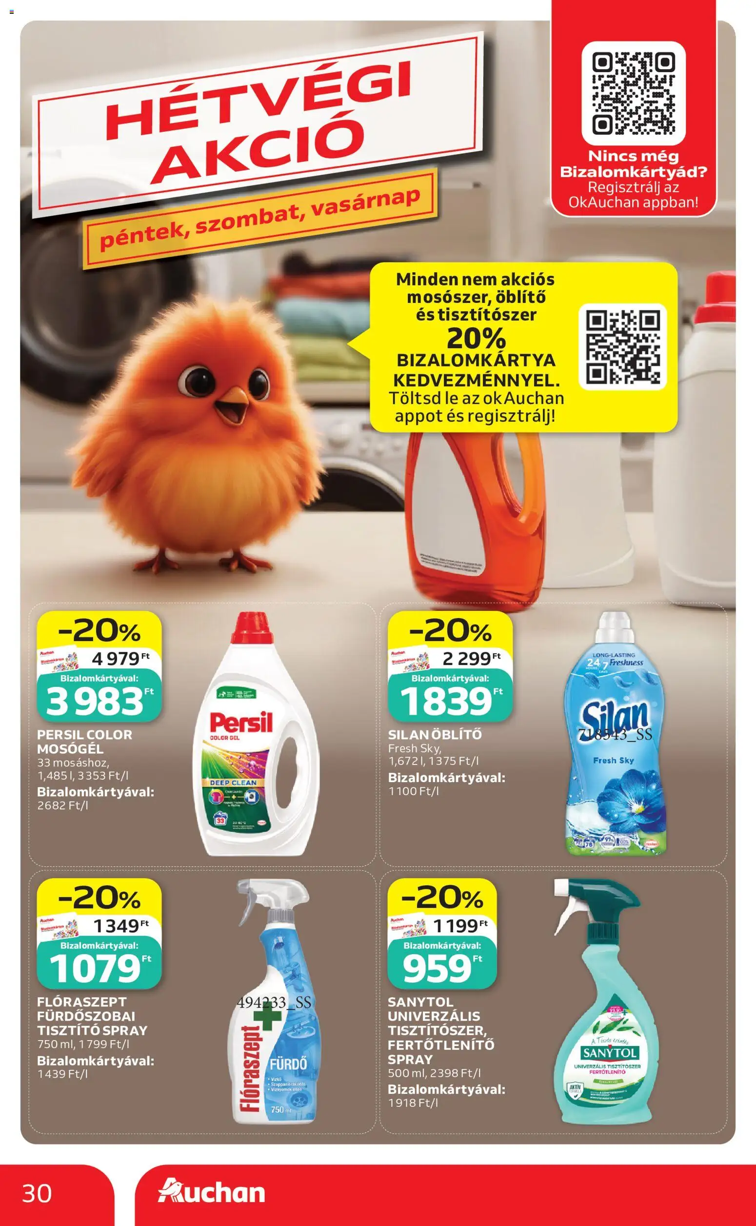 Auchan akciós ujság - amely érvényes a következő dátumtól: 2026.07.09. | Oldal: 30 | Termékek: Persil, Mosógél, Öblítő