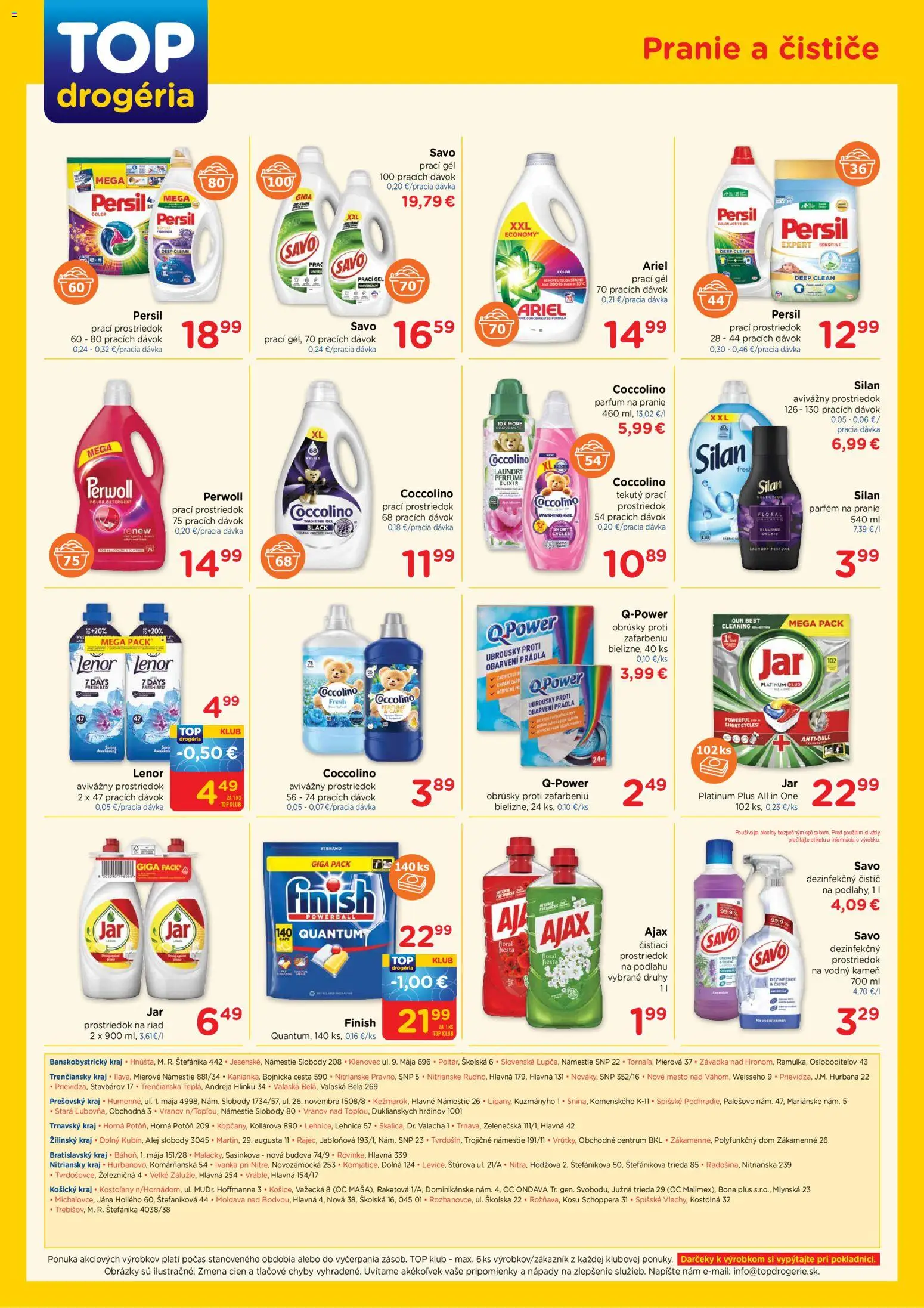 Nové TOP Drogéria akcie – leták je platný od 07.09.2026 | Strana: 4 | Produkty: Savo, Silan, Prací gél, Ariel