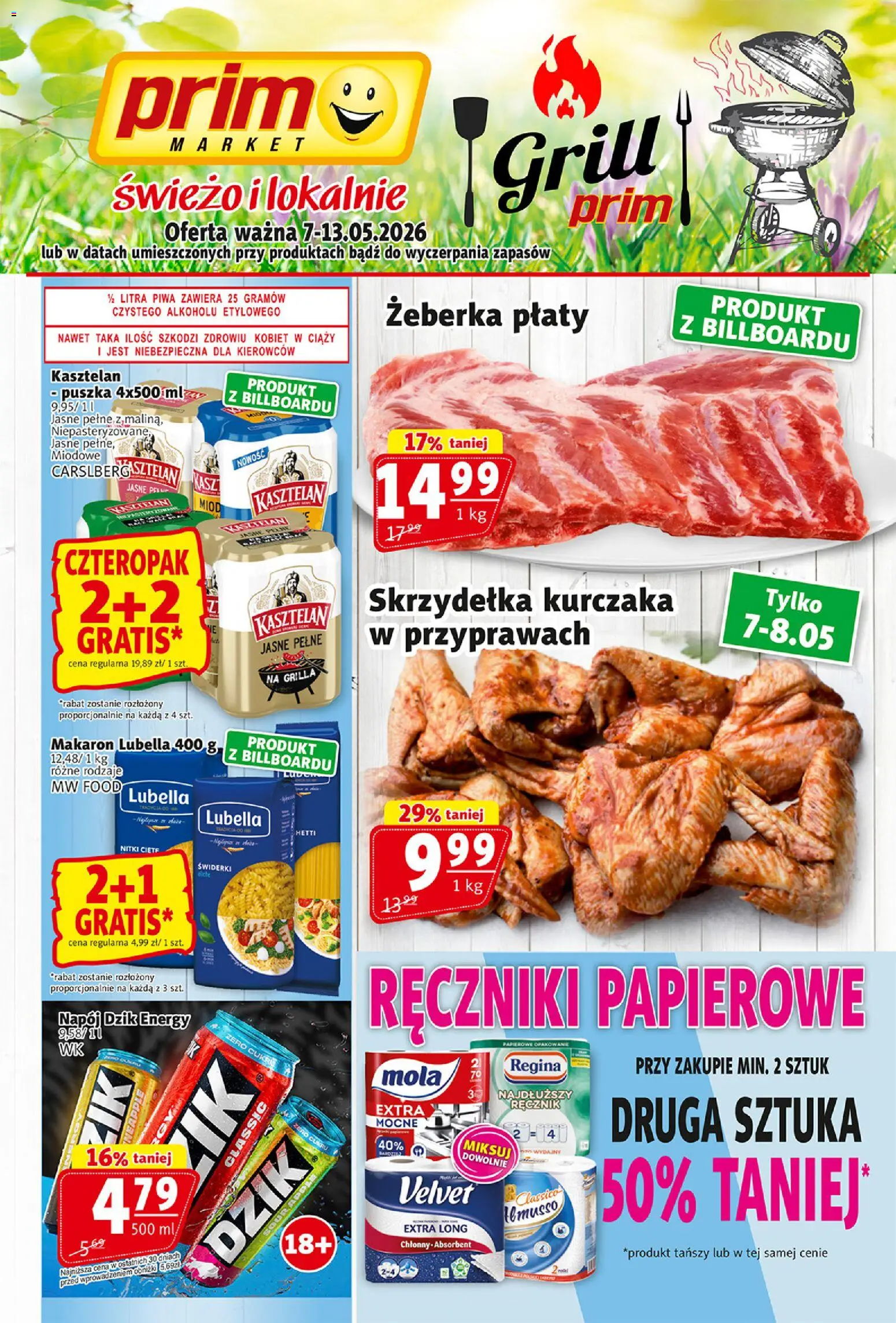 Prim Market gazetka od 07.05.2026 | Strona: 1 | Produkty: Miód, Grill, Ręczniki papierowe, Makaron
