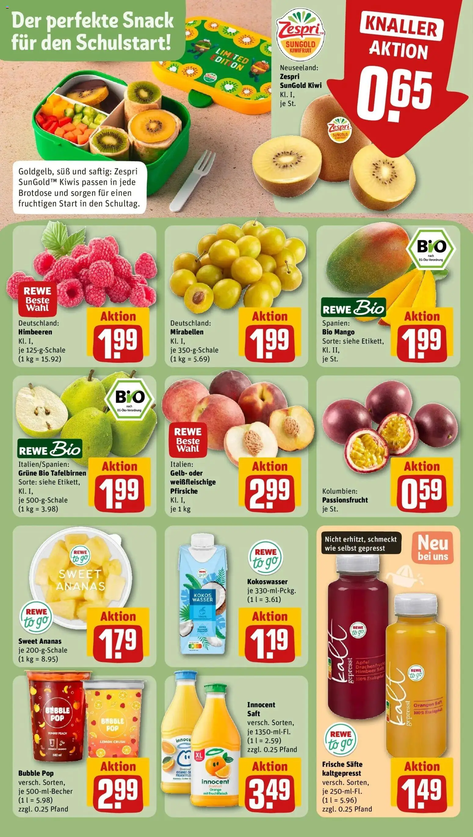 REWE Prospekt ab 24.08.2026 zum Blättern » Angebote | Seite: 6 | Produkte: Himbeeren, Äpfel, Wasser, Mango
