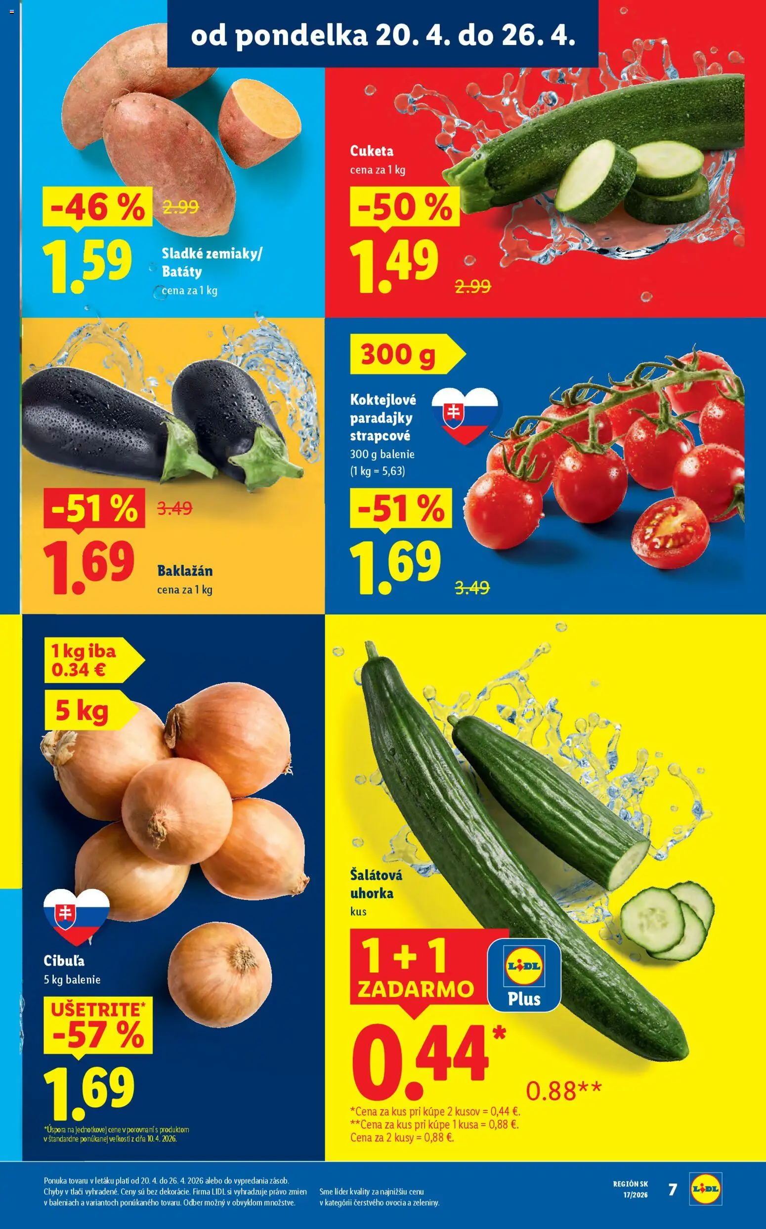 Nové Lidl akcie – leták je platný od 20.04.2026 | Strana: 7 | Produkty: Paradajky, Cibuľa, Cuketa, Batáty