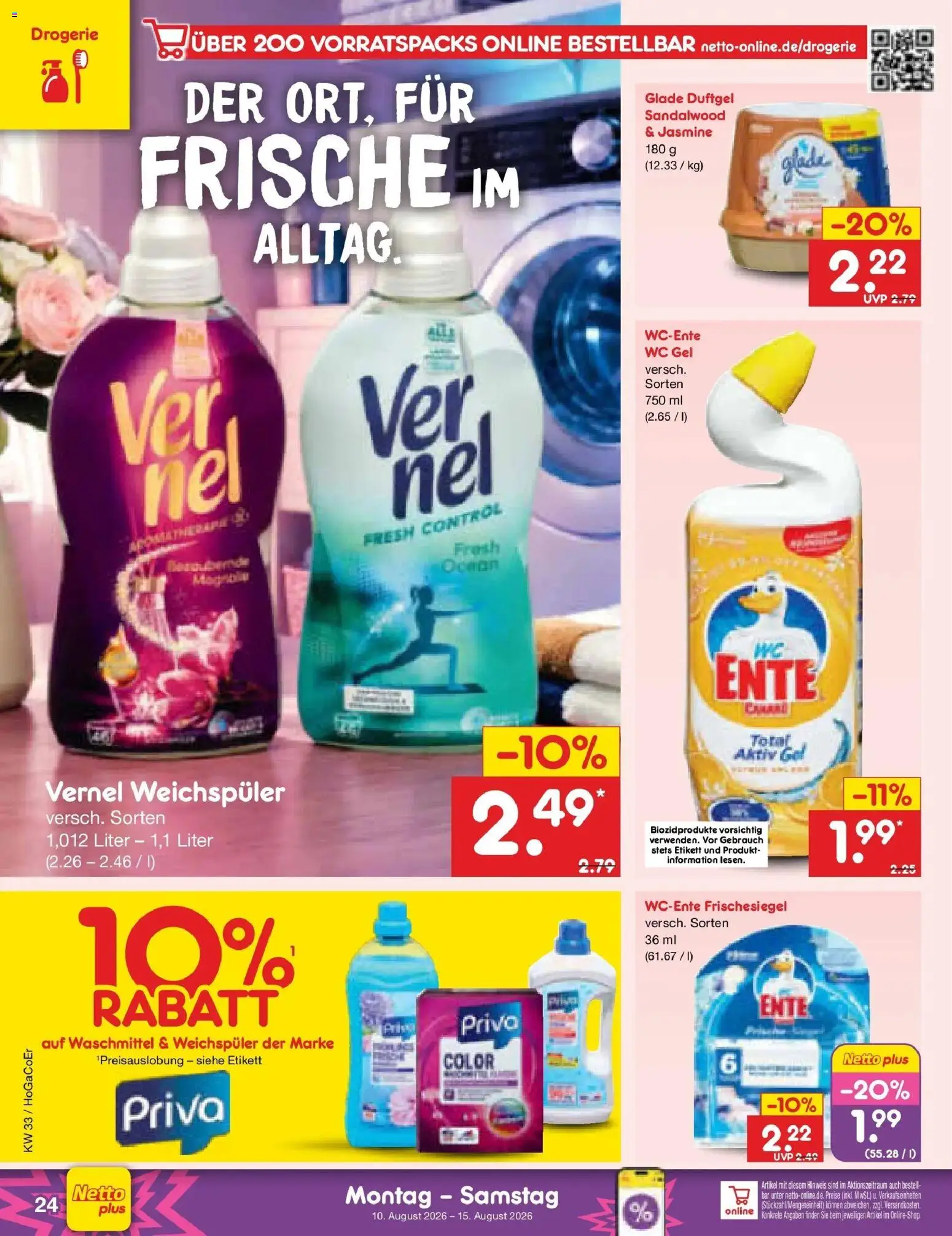 Netto Marken-Discount Prospekt – gültig ab 10.08.2026 | Seite: 34 | Produkte: Weichspüler, Waschmittel, Ente, Vernel